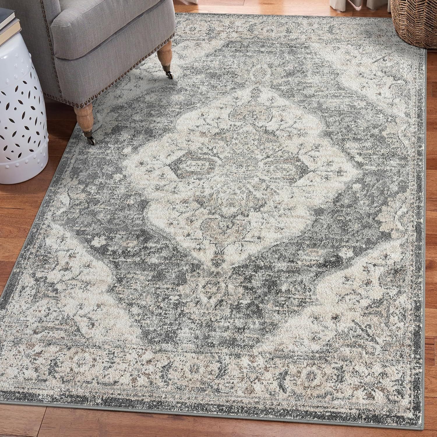 Gray 9' x 12' Synthetic Oriental Area Rug