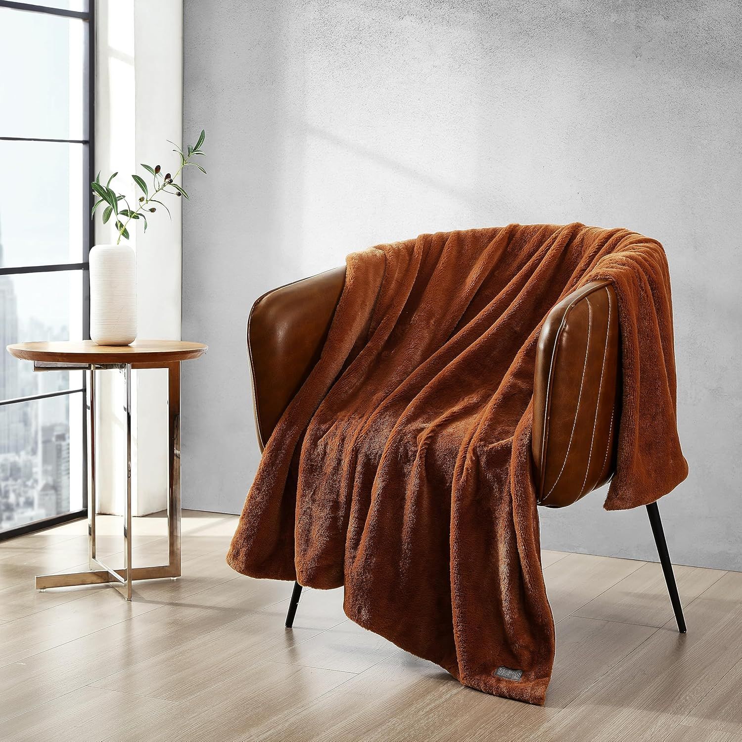 Ginger Orange Faux Fur Reversible Throw Blanket 50" x 60"