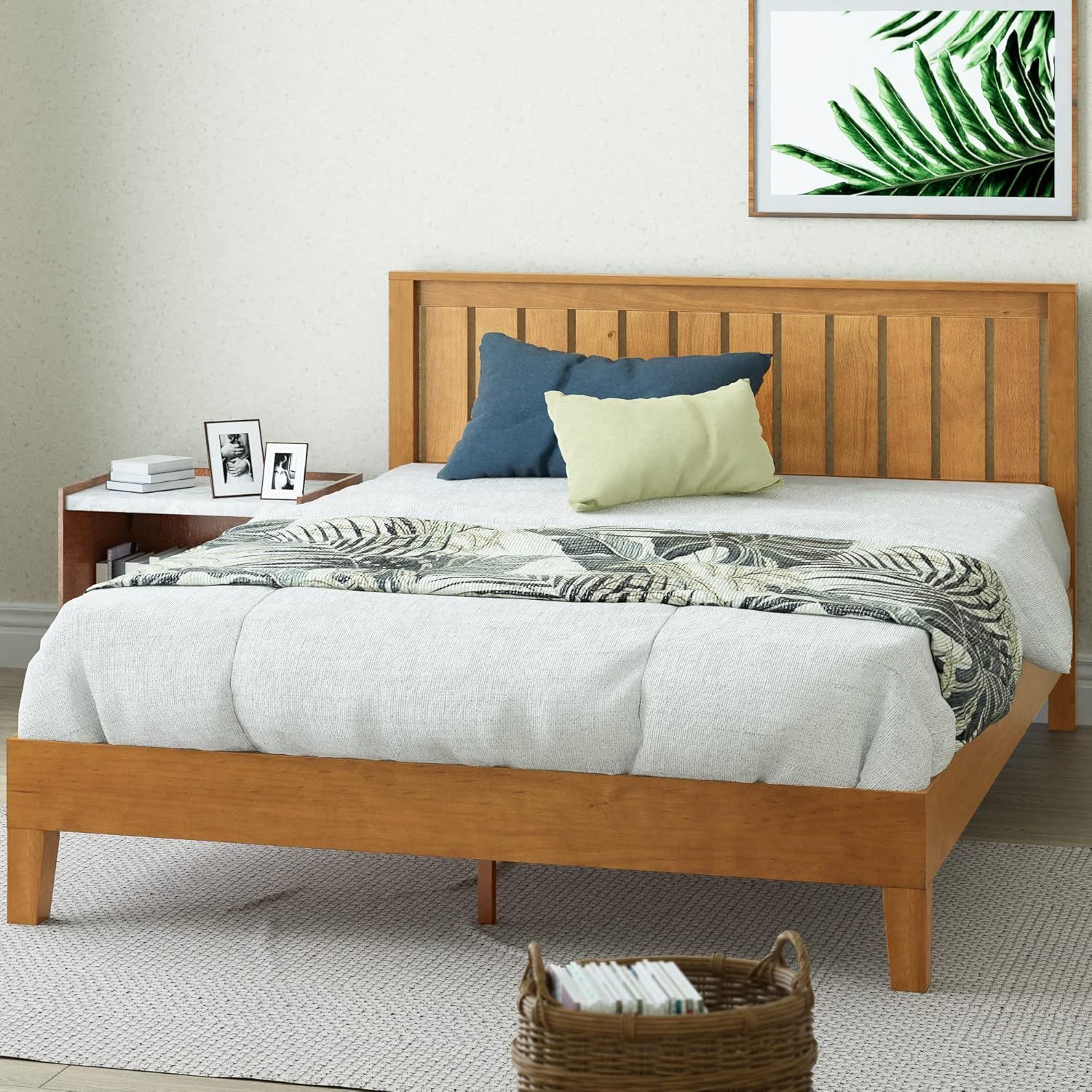 Rustic Pine Full Wood Platform Bed Frame with Headboard