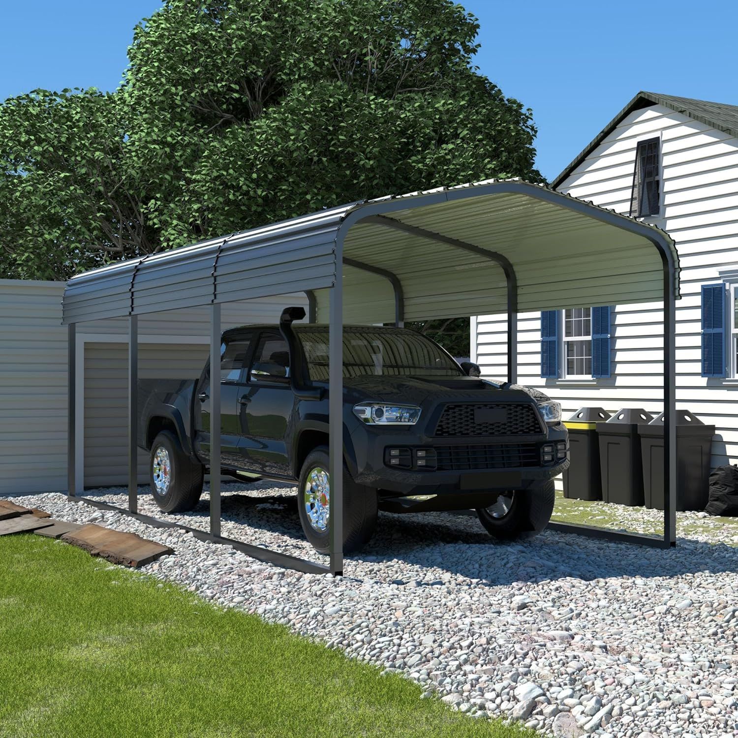 Gray Heavy Duty Metal Carport with Galvanized Steel Roof