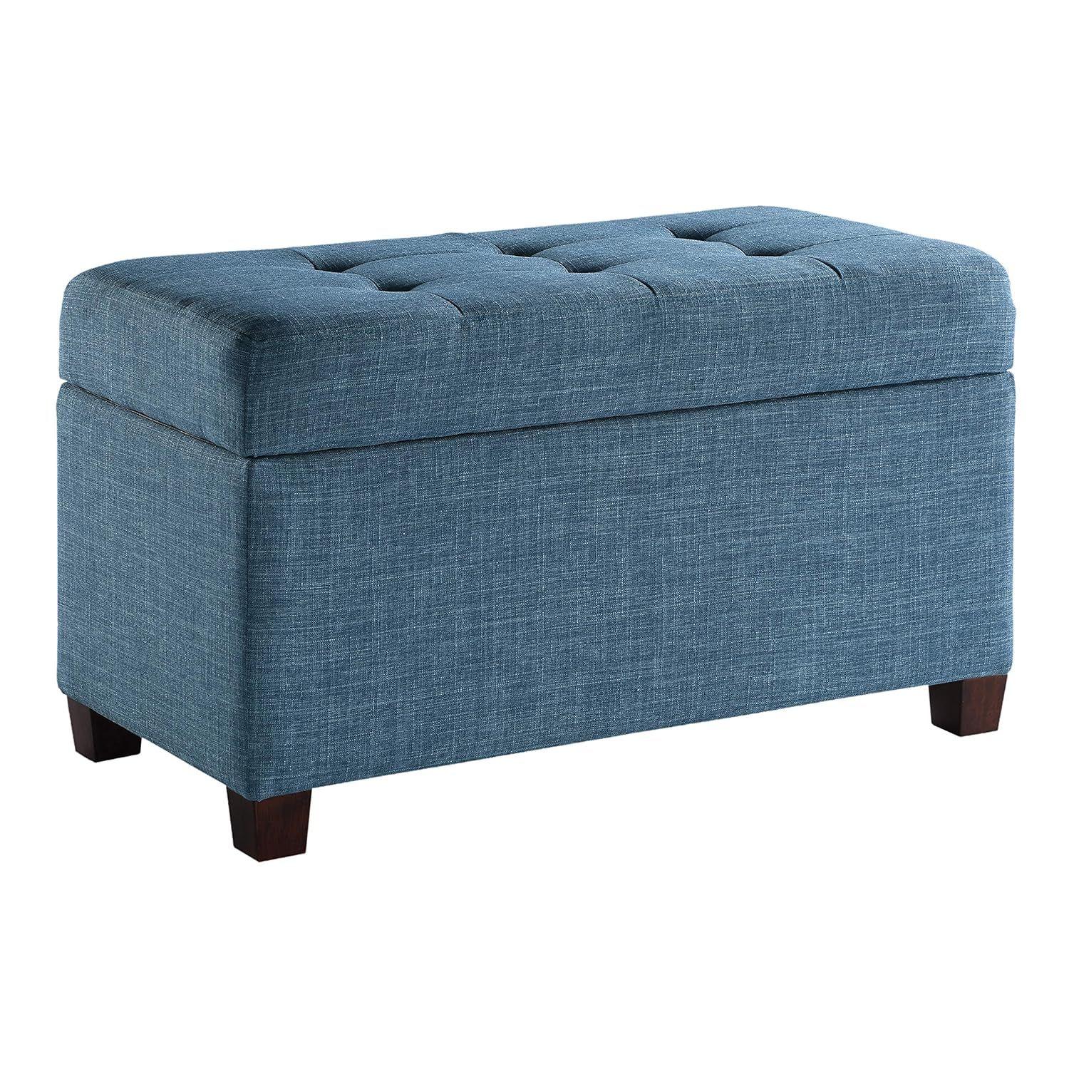 Blue Tufted Fabric Storage Ottoman with Plywood Frame