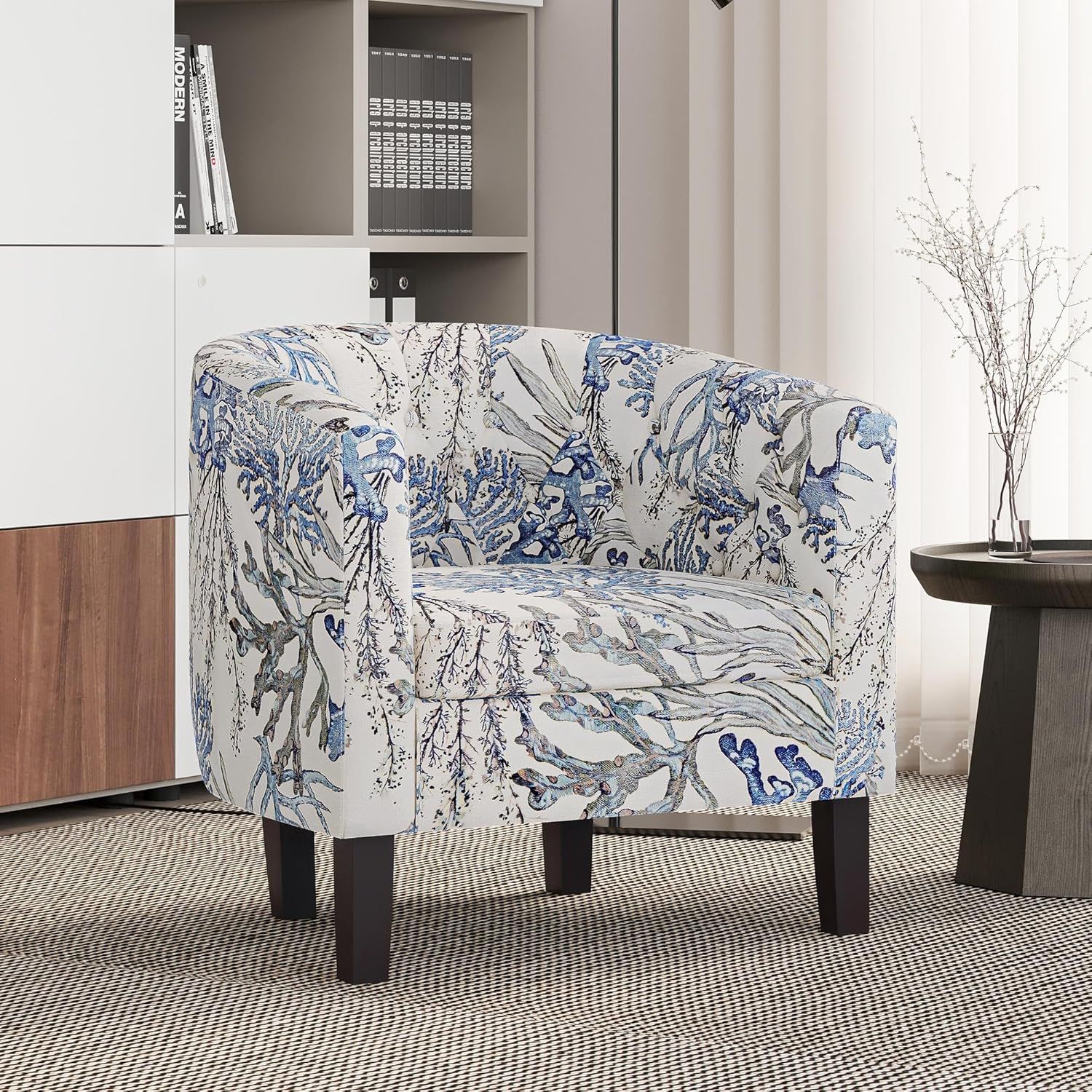 Blue Coral Barrel Accent Chair with Manufactured Wood Frame