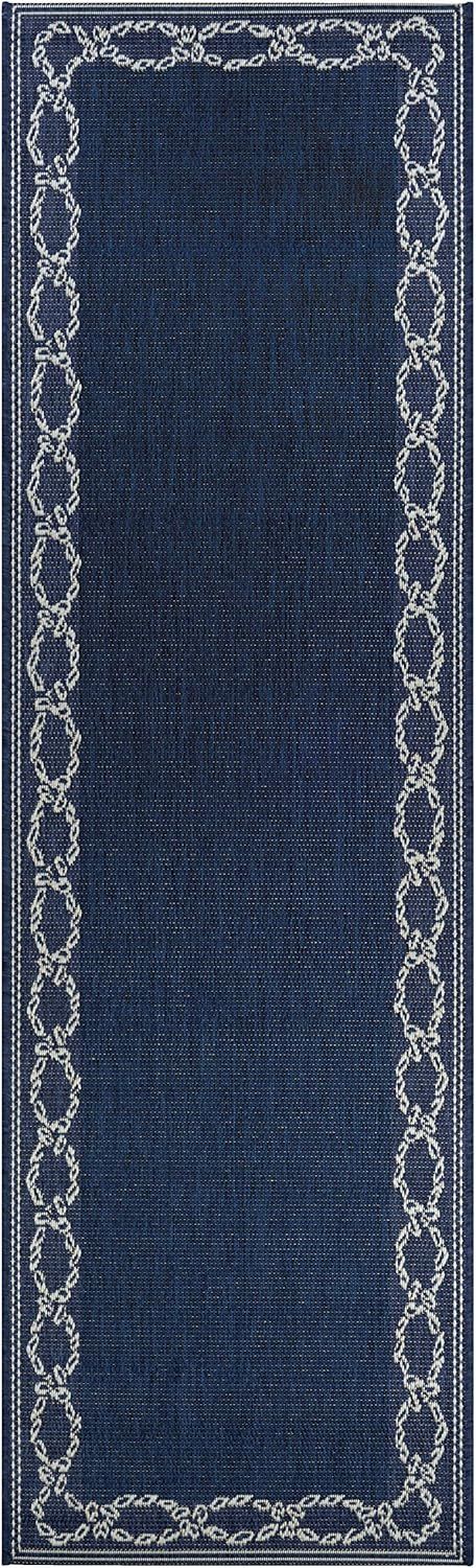 Indigo and Ivory Rope Knot Flat Woven Runner Rug 2'3" x 7'10"