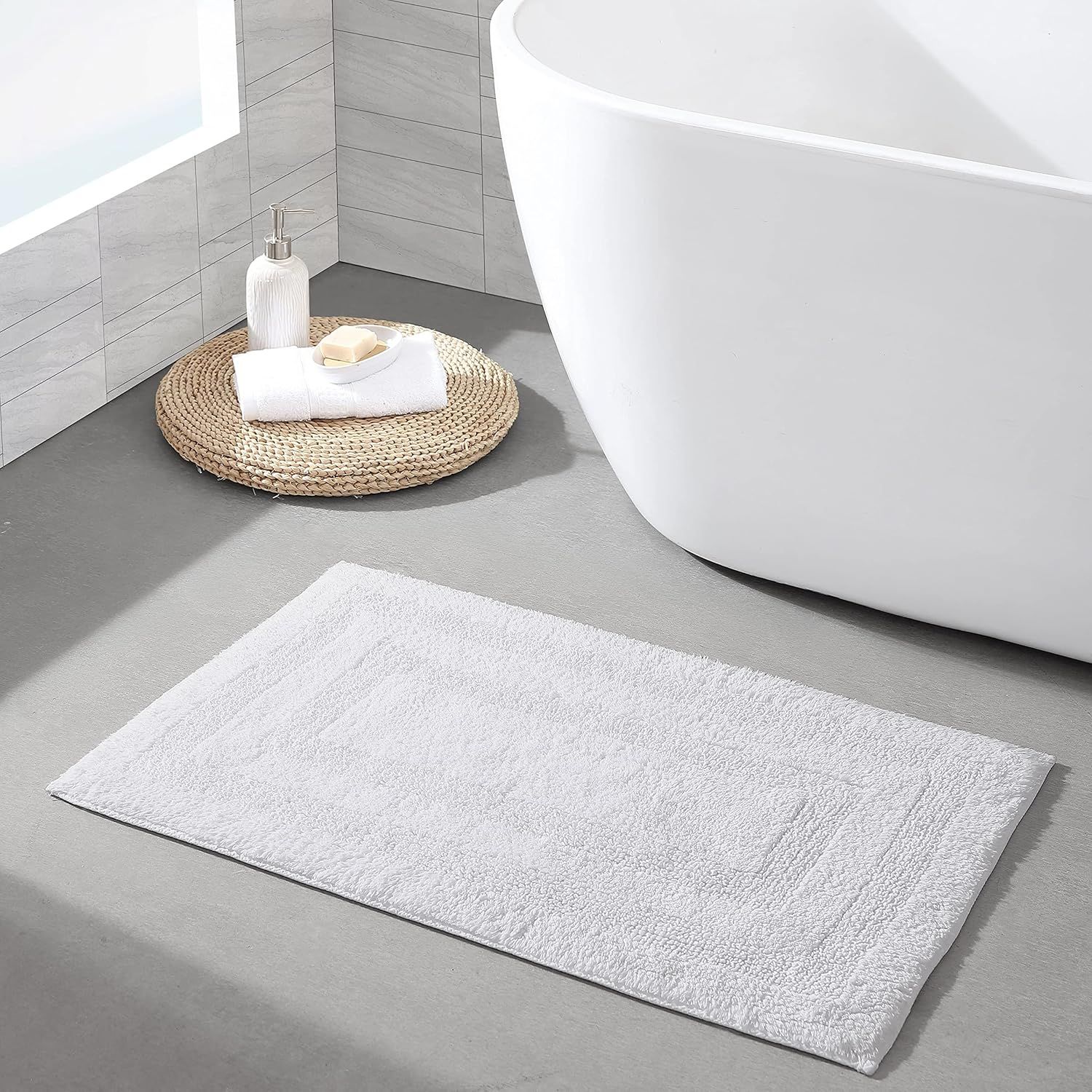 Micellar White Cotton Reversible Bath Rug Set