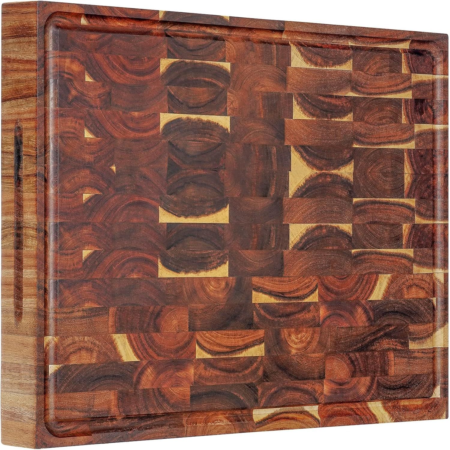 Extra Large Acacia Wood End Grain Cutting Board with Juice Groove