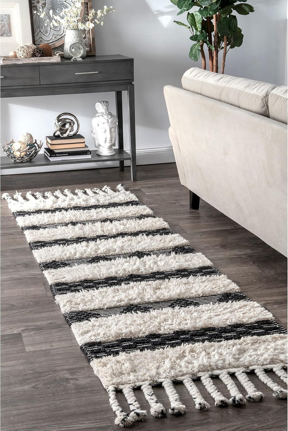 Ivory Shag Tufted Handmade Wool Runner Rug 30"