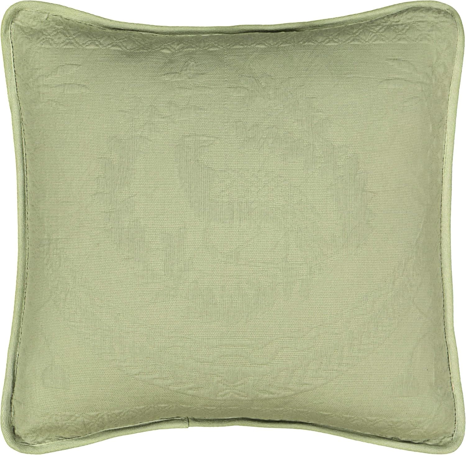 Sage Green Cotton Embroidered Square Throw Pillow, 20" x 20"