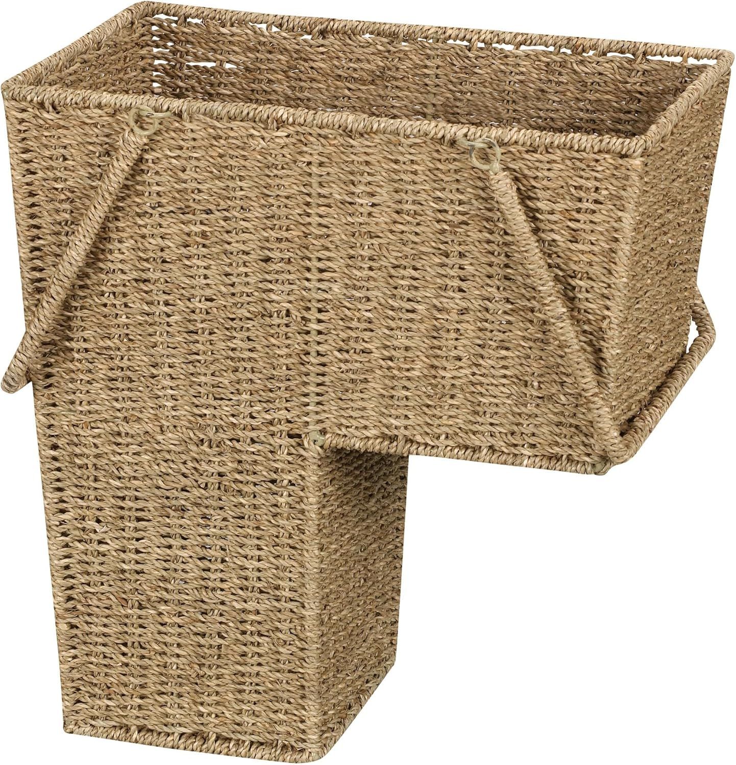 Natural Brown Seagrass Rectangular Stair Storage Basket