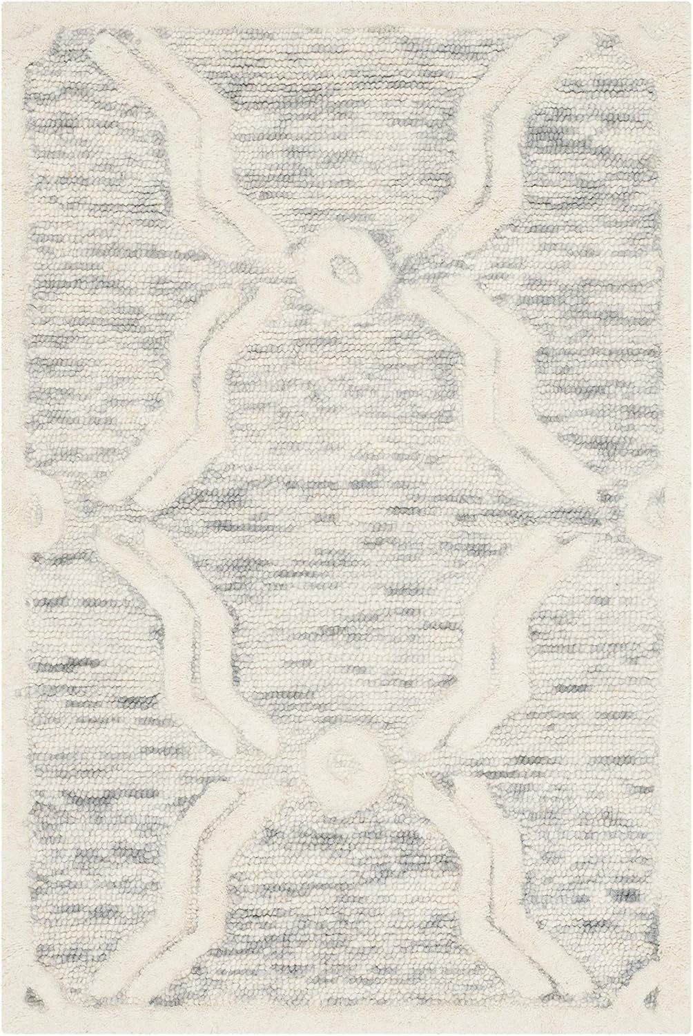 Handmade Elegance Light Grey & Ivory Tufted Wool Rug 2' x 3'