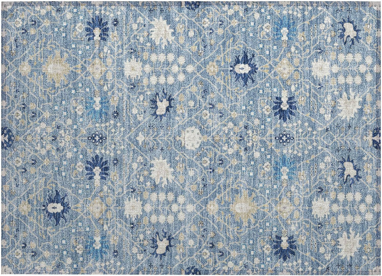 Denim Blue Flat Woven Washable Synthetic Area Rug