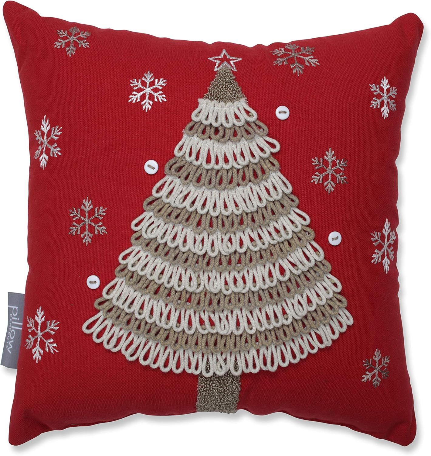 Red Embroidered Christmas Tree Square Throw Pillow