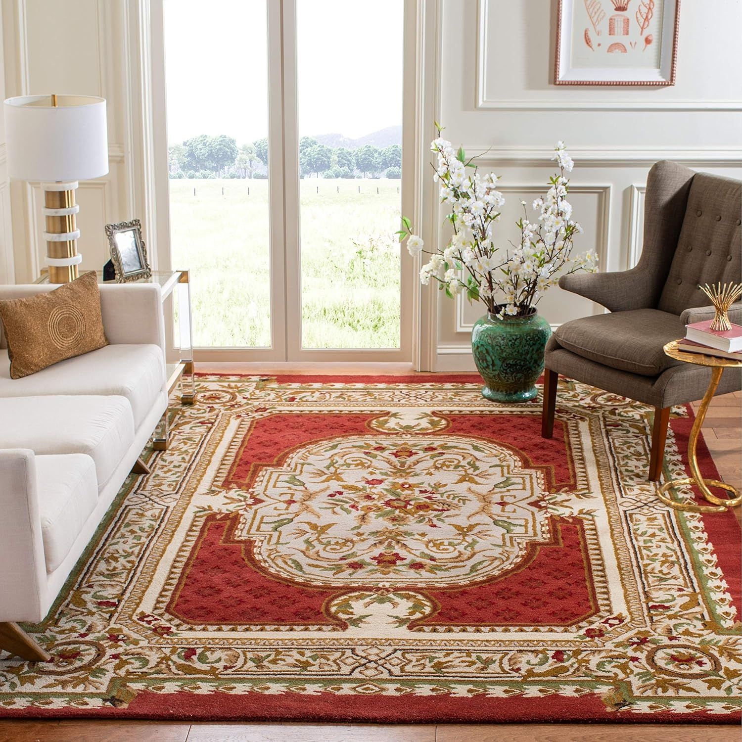 Handmade Burgundy Wool-Cotton Tufted Rectangular Area Rug