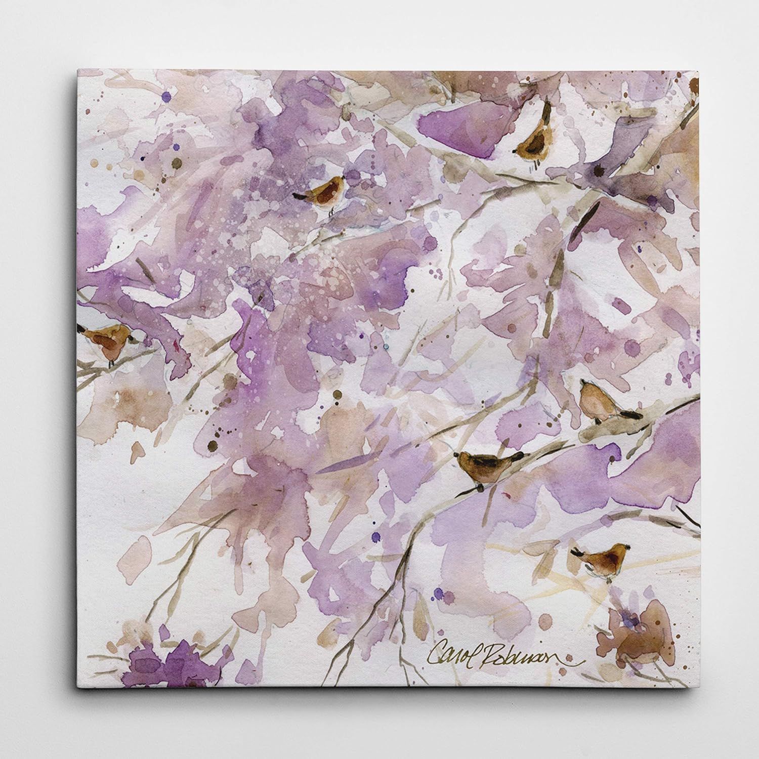 Lavender Spring Birds Gallery Wrapped Canvas Art, 32x32