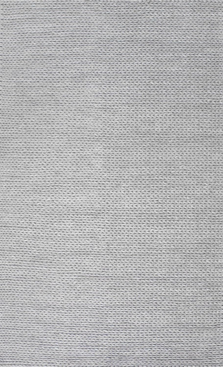 Hand-Tufted Braided Light Grey Wool Blend 3'x5' Area Rug