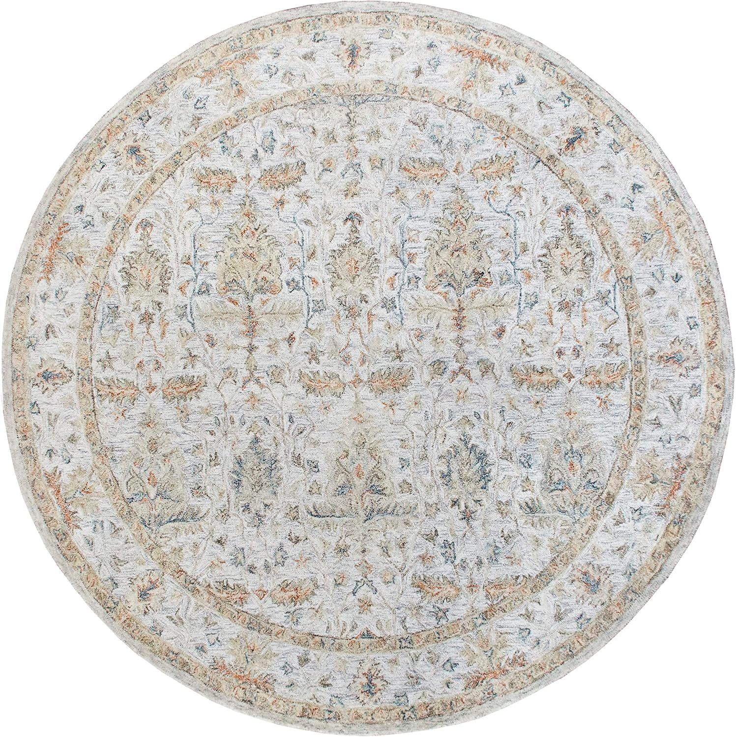 Handmade Blue and Taupe Round Wool Tufted Rug, 8.5 ft