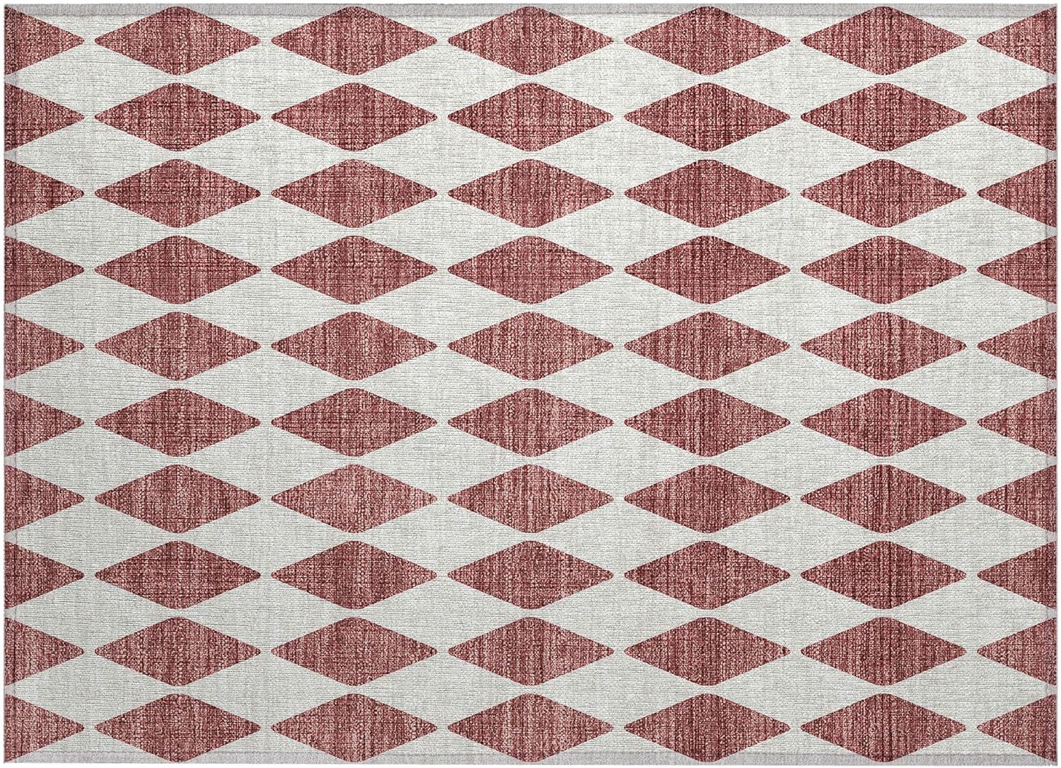 Burgundy Diamond Pattern Synthetic Washable Rug 1'8" x 2'6"