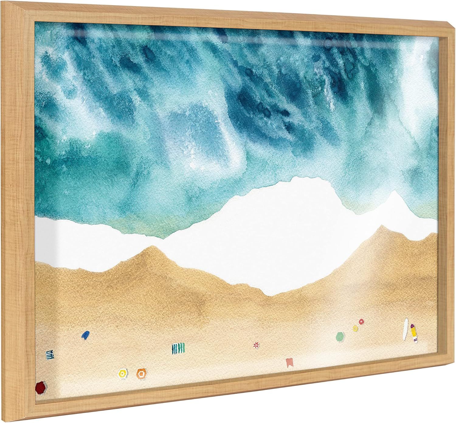 North Shore Coastal Beach Print Framed Glass Wall Art, 18x24 Natural