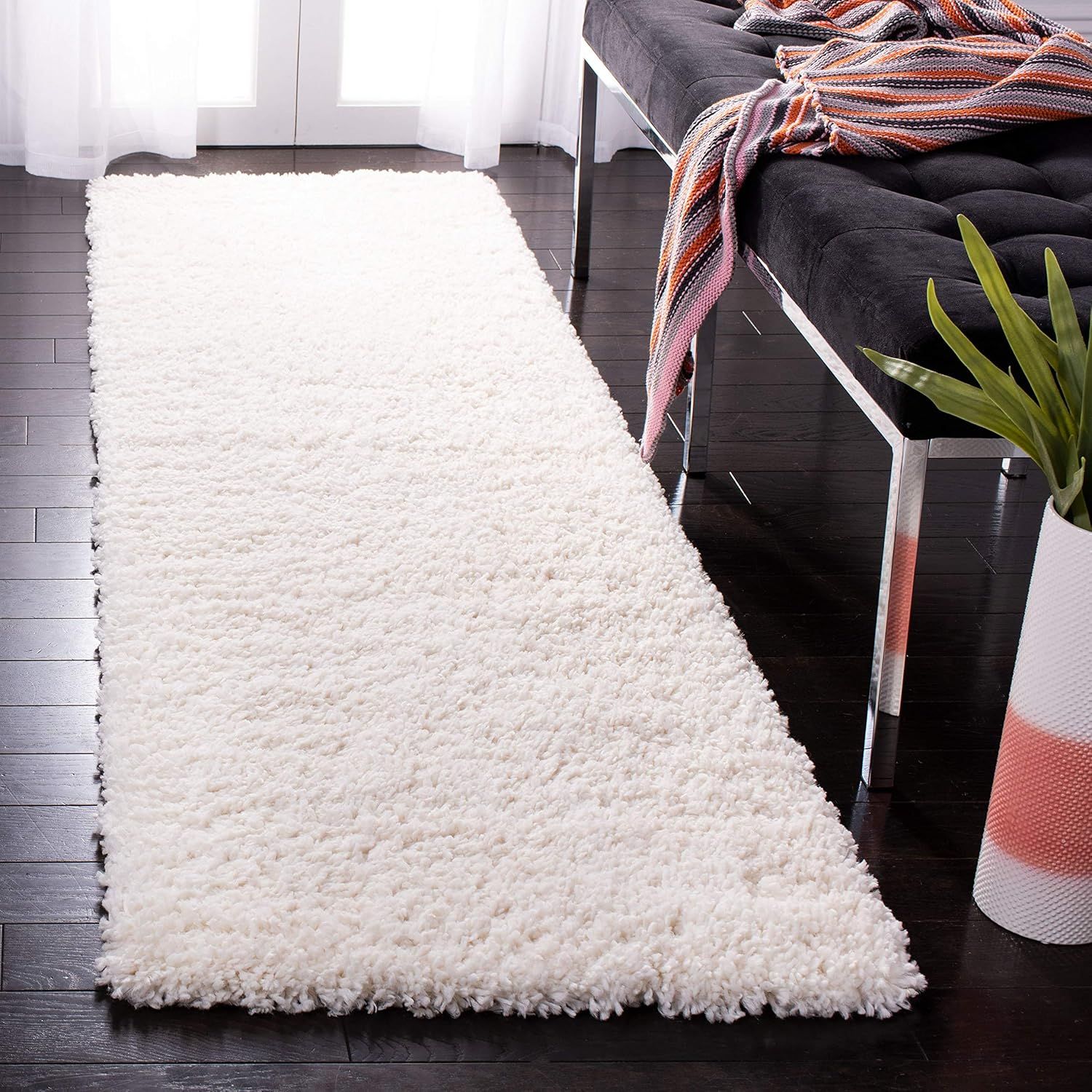 Ivory Shag 2'3" x 8' Runner Rug with Synthetic Fibers