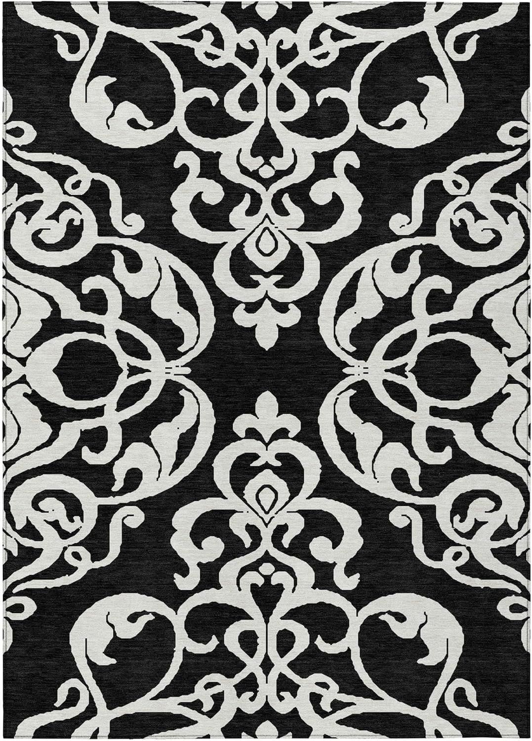 Black and White Synthetic Flat Woven Washable Area Rug