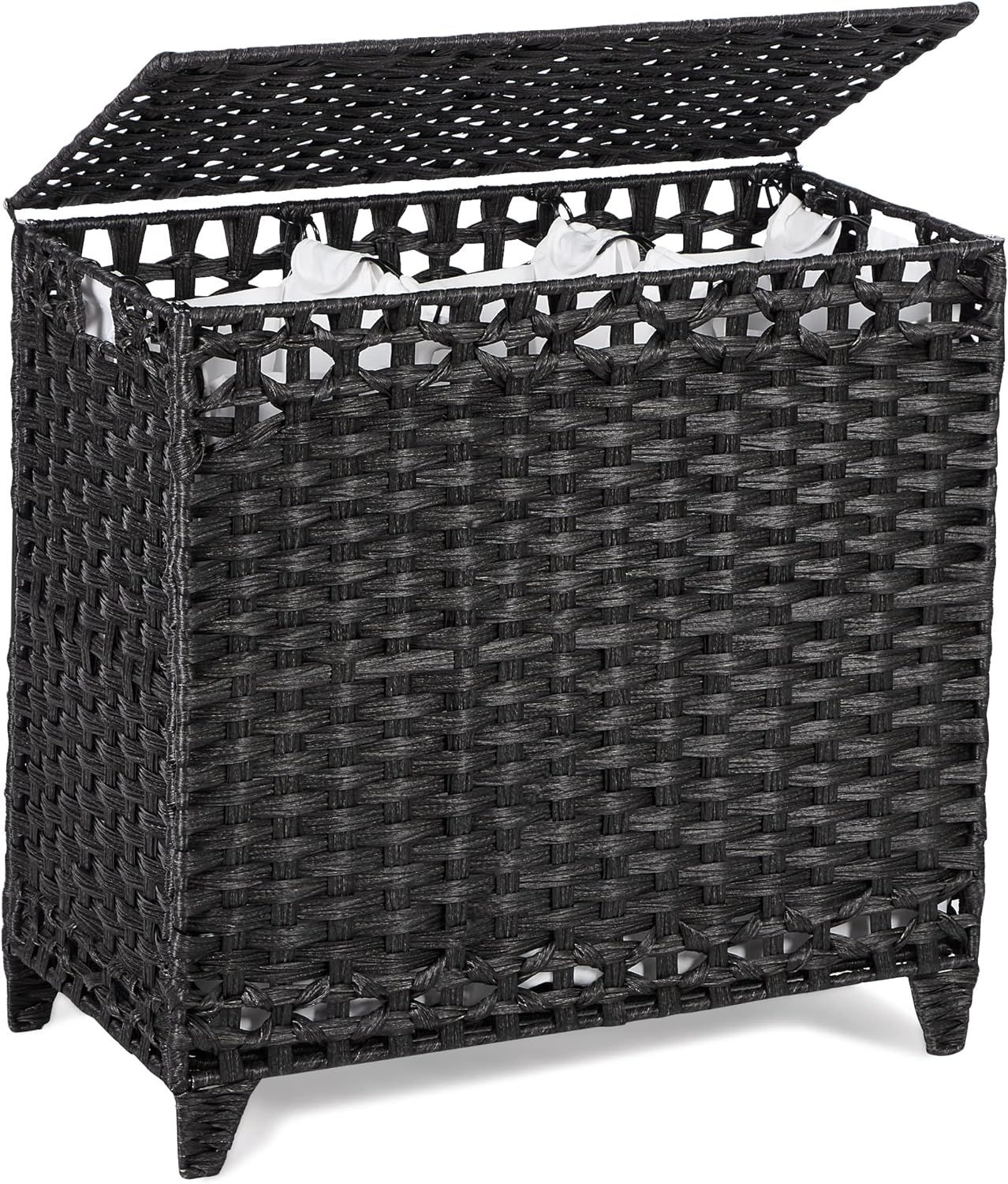 Black Wicker Laundry Hamper with Removable Liner Bags