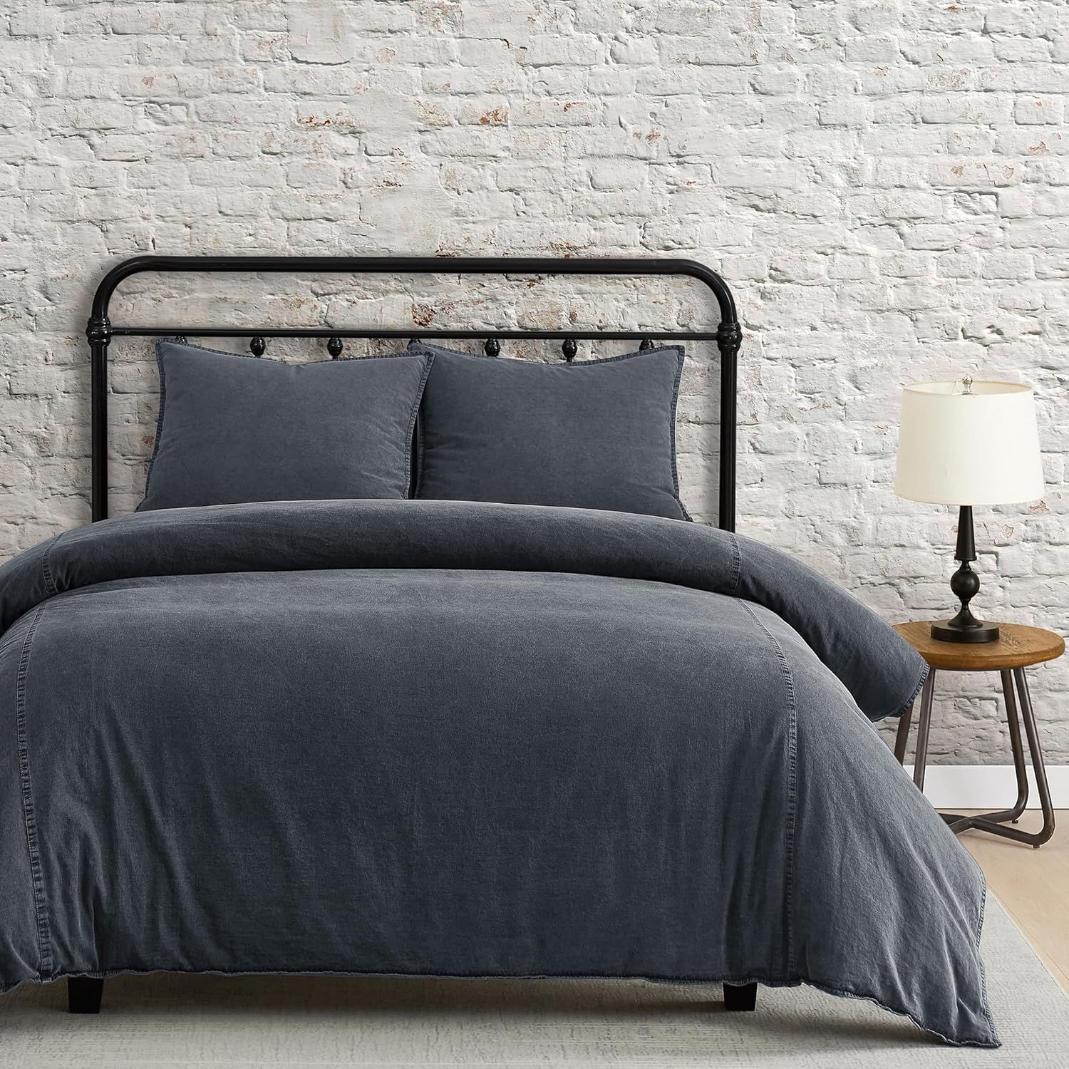 Charcoal Stonewashed Cotton Canvas Queen Duvet Cover Set