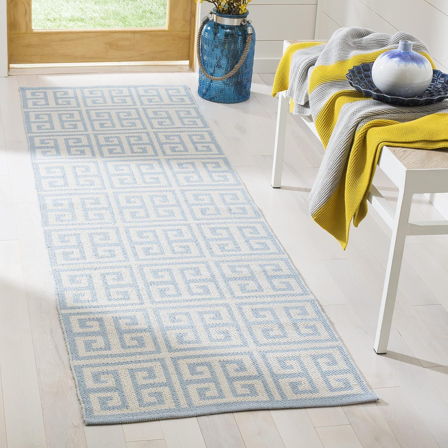 Coastal Essence Blue Cotton Flat Woven Runner Rug 2'3" x 7'