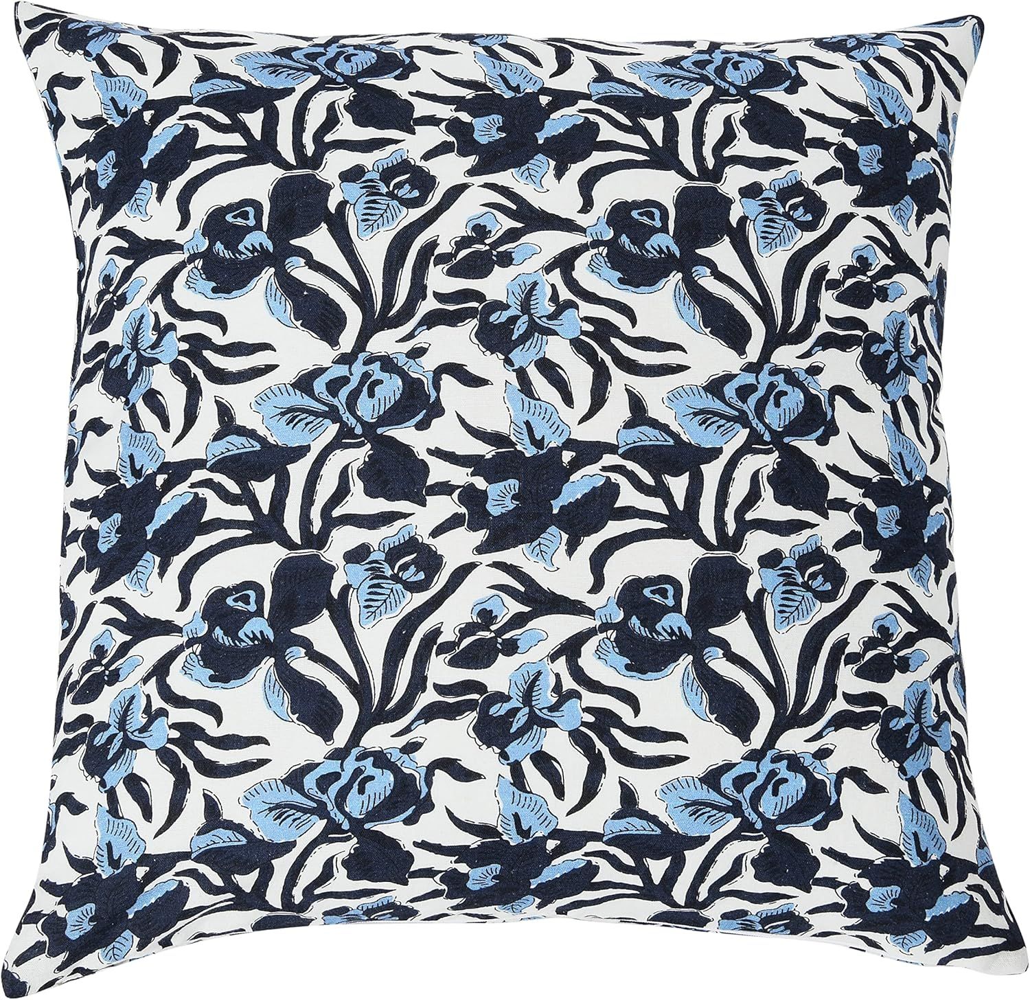 Noir Iris 20'' Square Navy and White Cotton Pillow