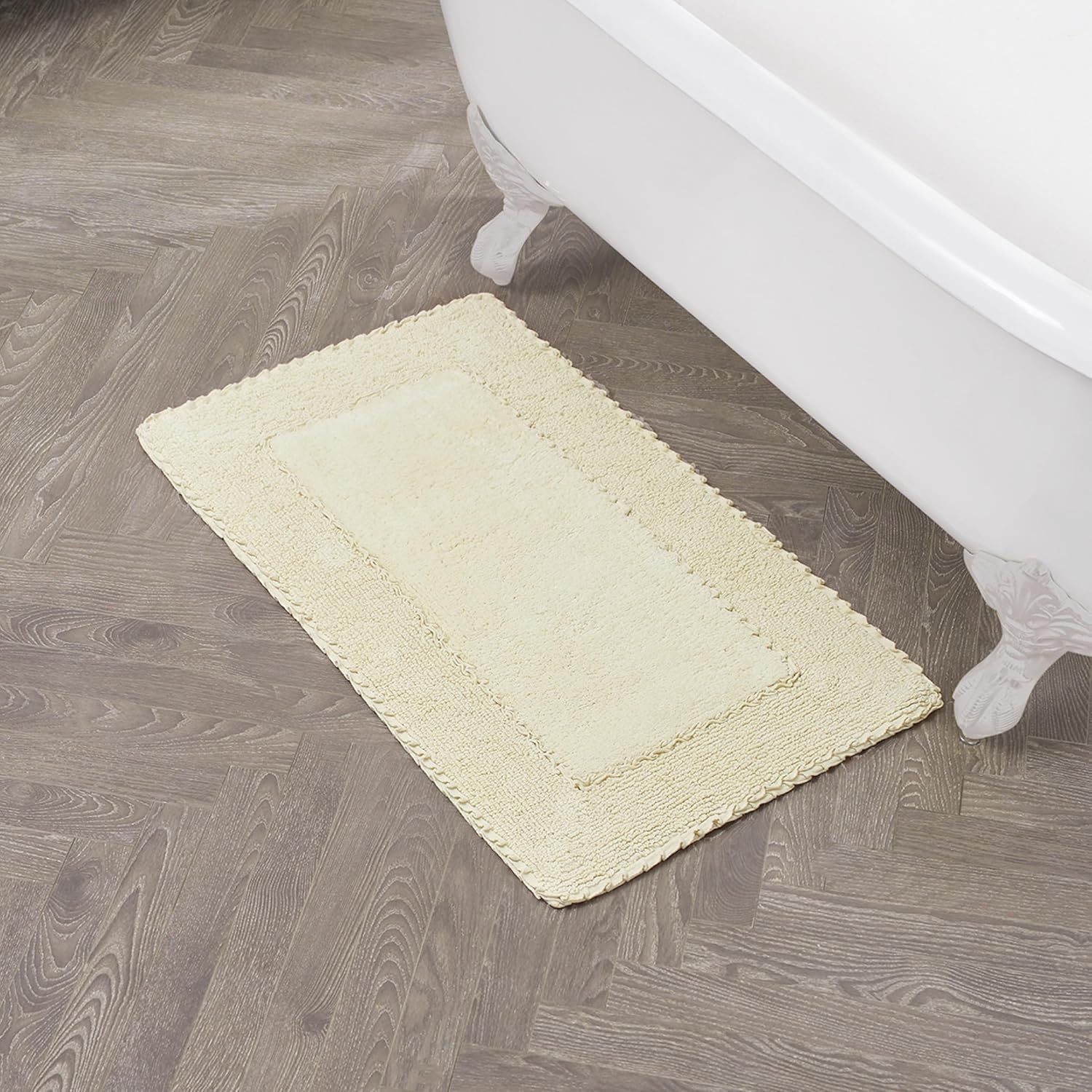 Laura Ashley Off-White Cotton Ruffle Border Bath Rug 20" x 34"