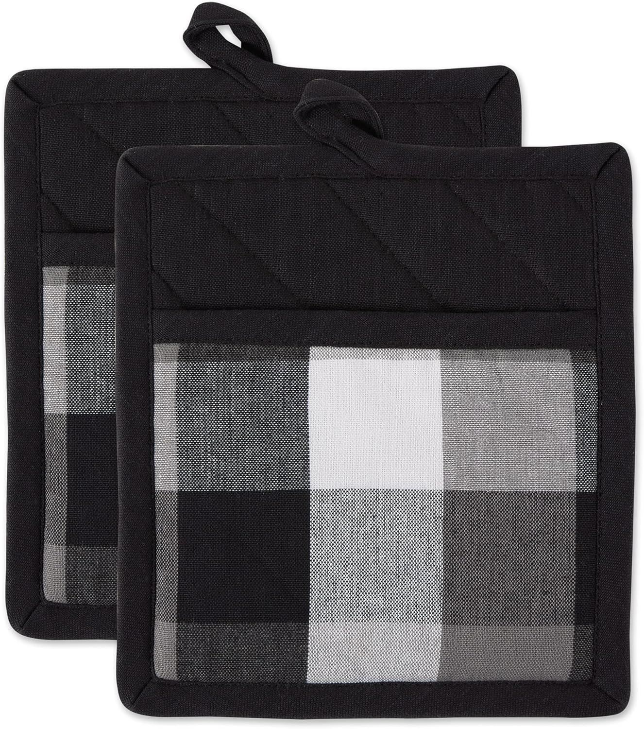 Black and White Checkered Cotton Potholder Set, 9x8 inches