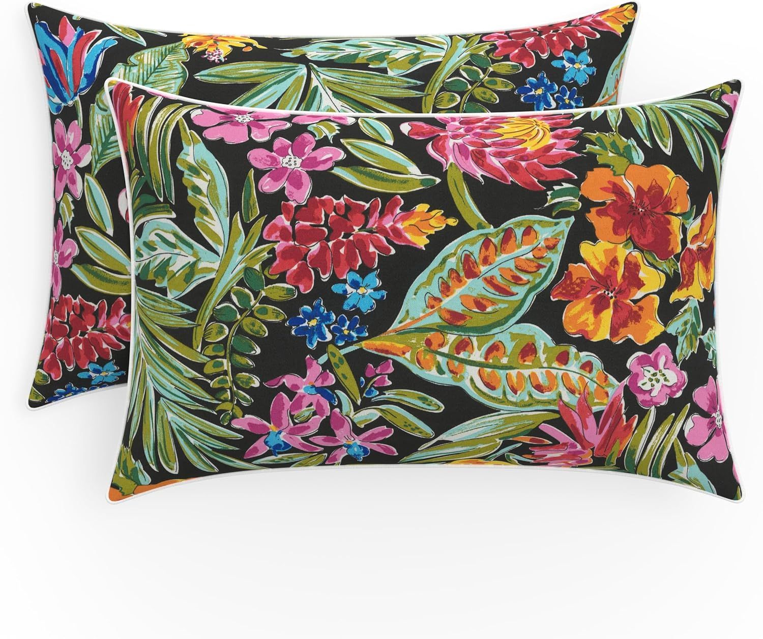 Paradise Island Black Floral Lumbar Pillow Set