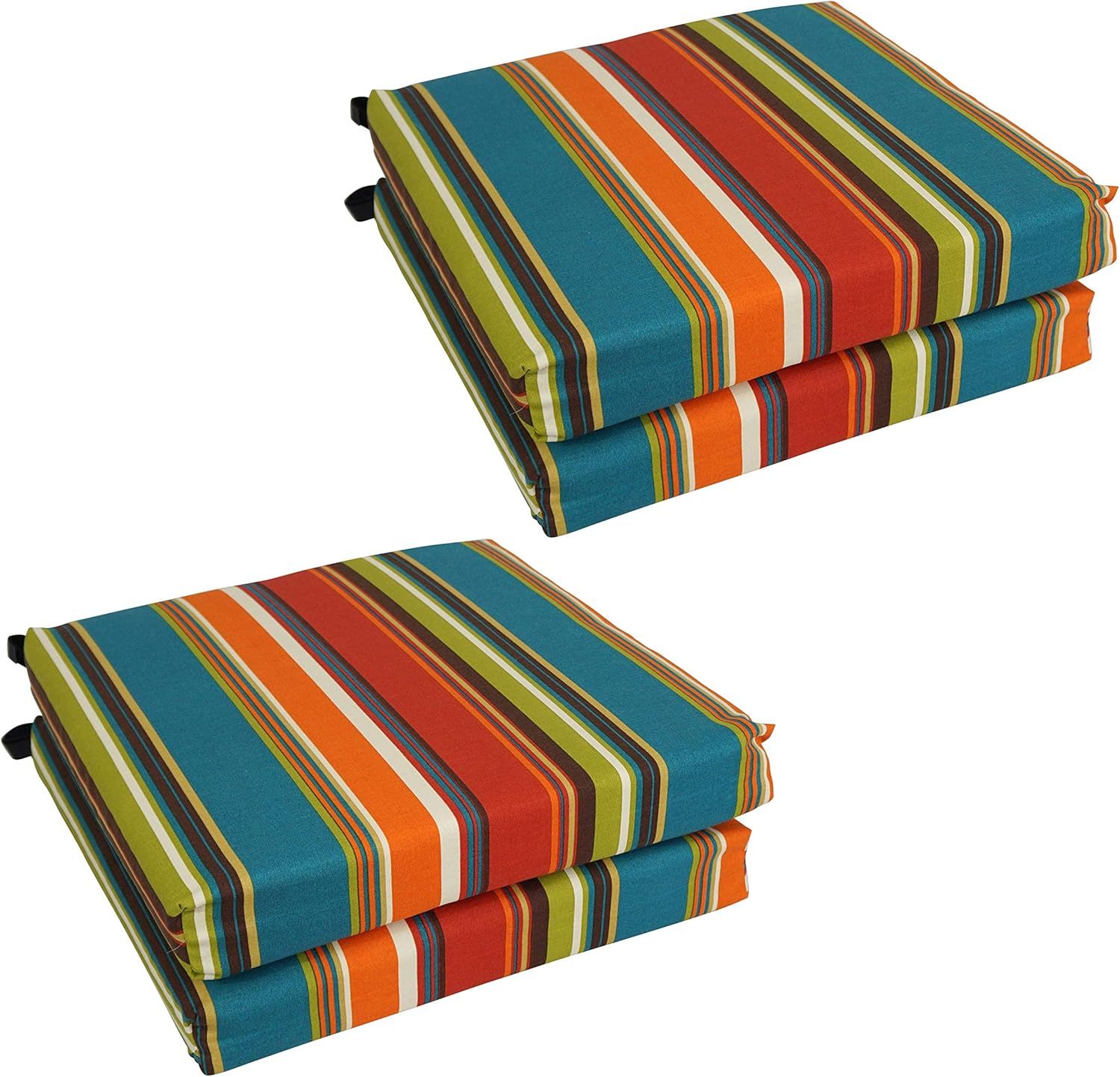 Westport Teal Striped Polyester Outdoor Chair Cushions, Set of 4
