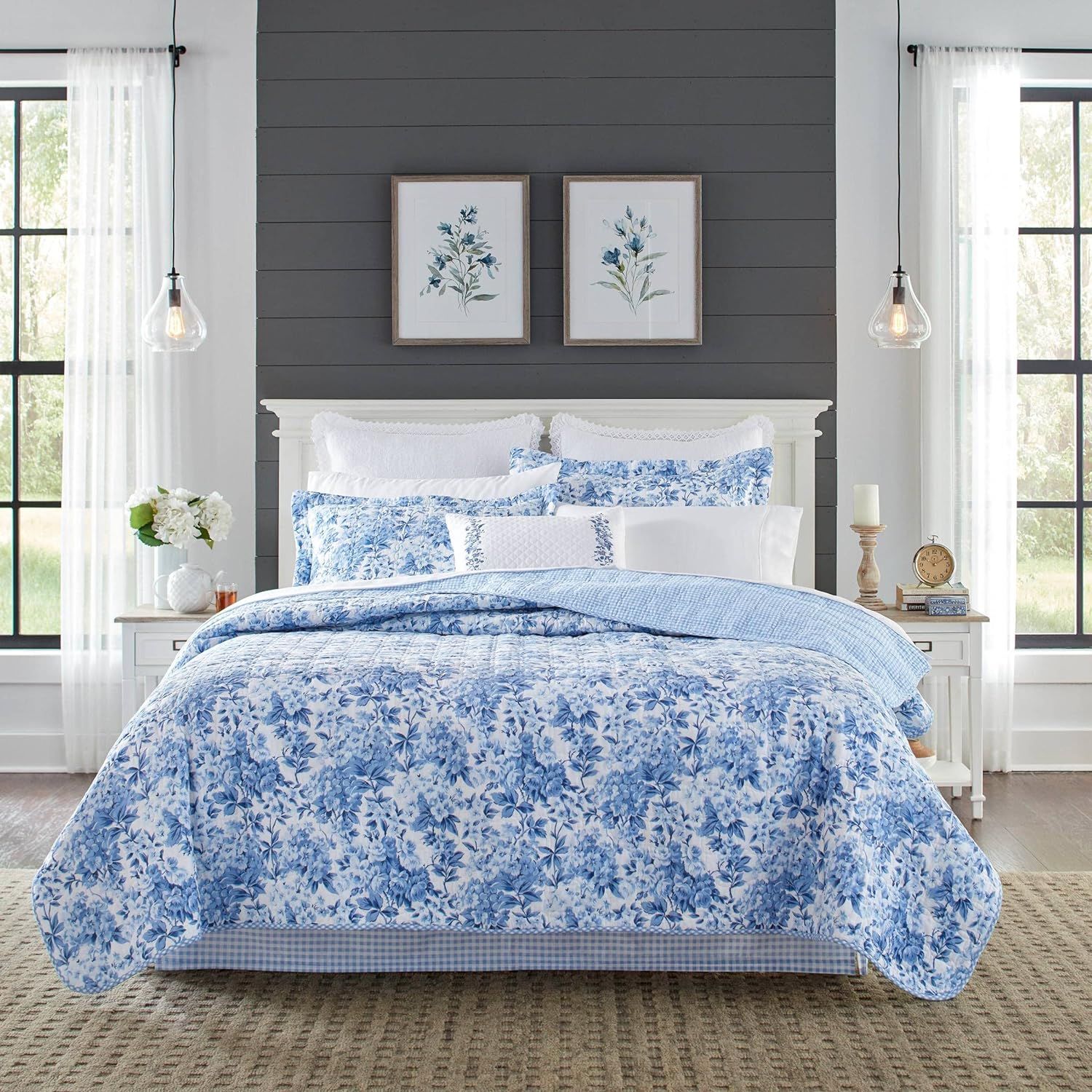 Brighton Blue Cotton Reversible Twin Quilt Set