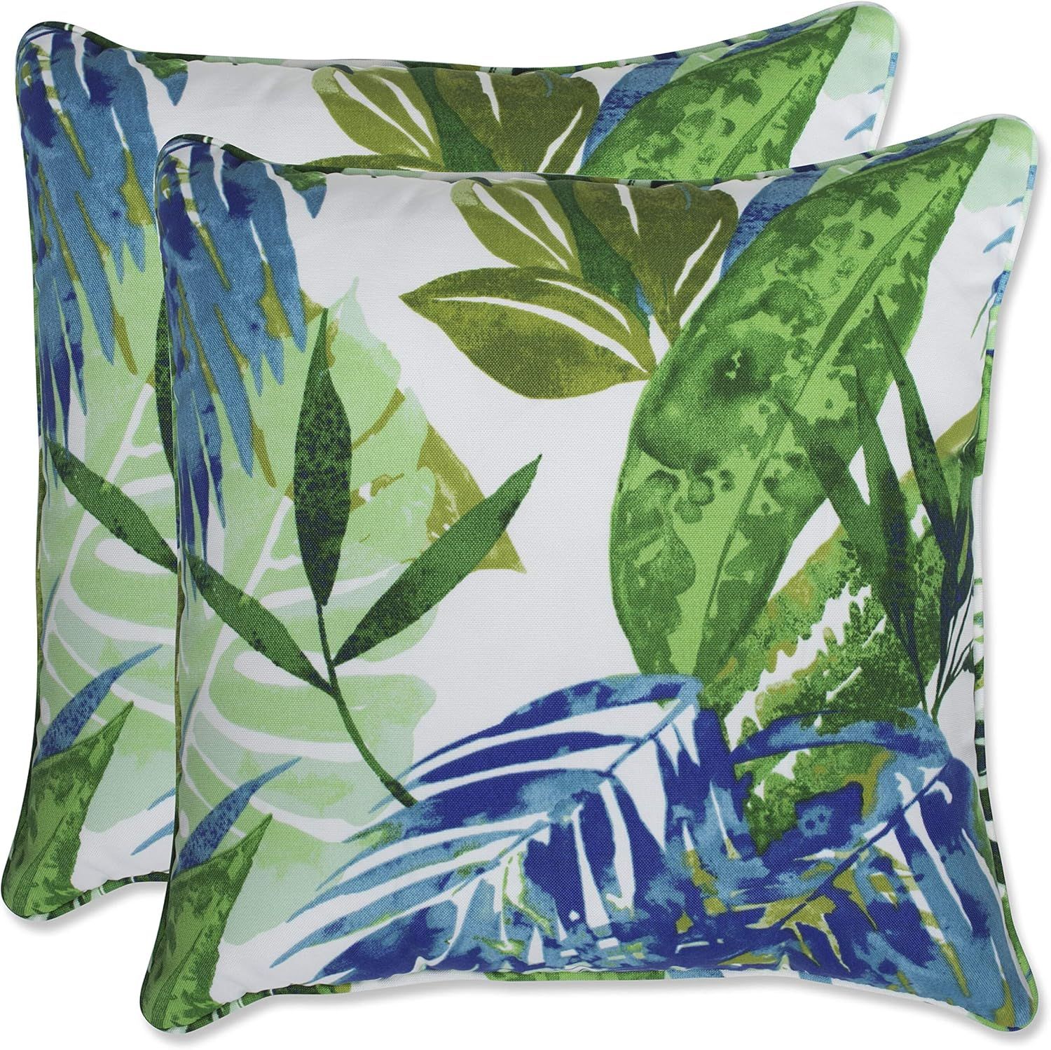 Soleil Blue and Green Floral Outdoor Square Throw Pillows, Set of 2