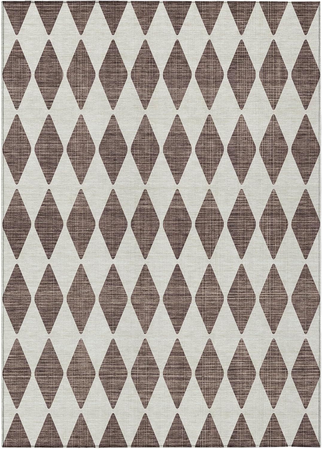 Brown Diamond Pattern Synthetic 8' x 10' Washable Rug