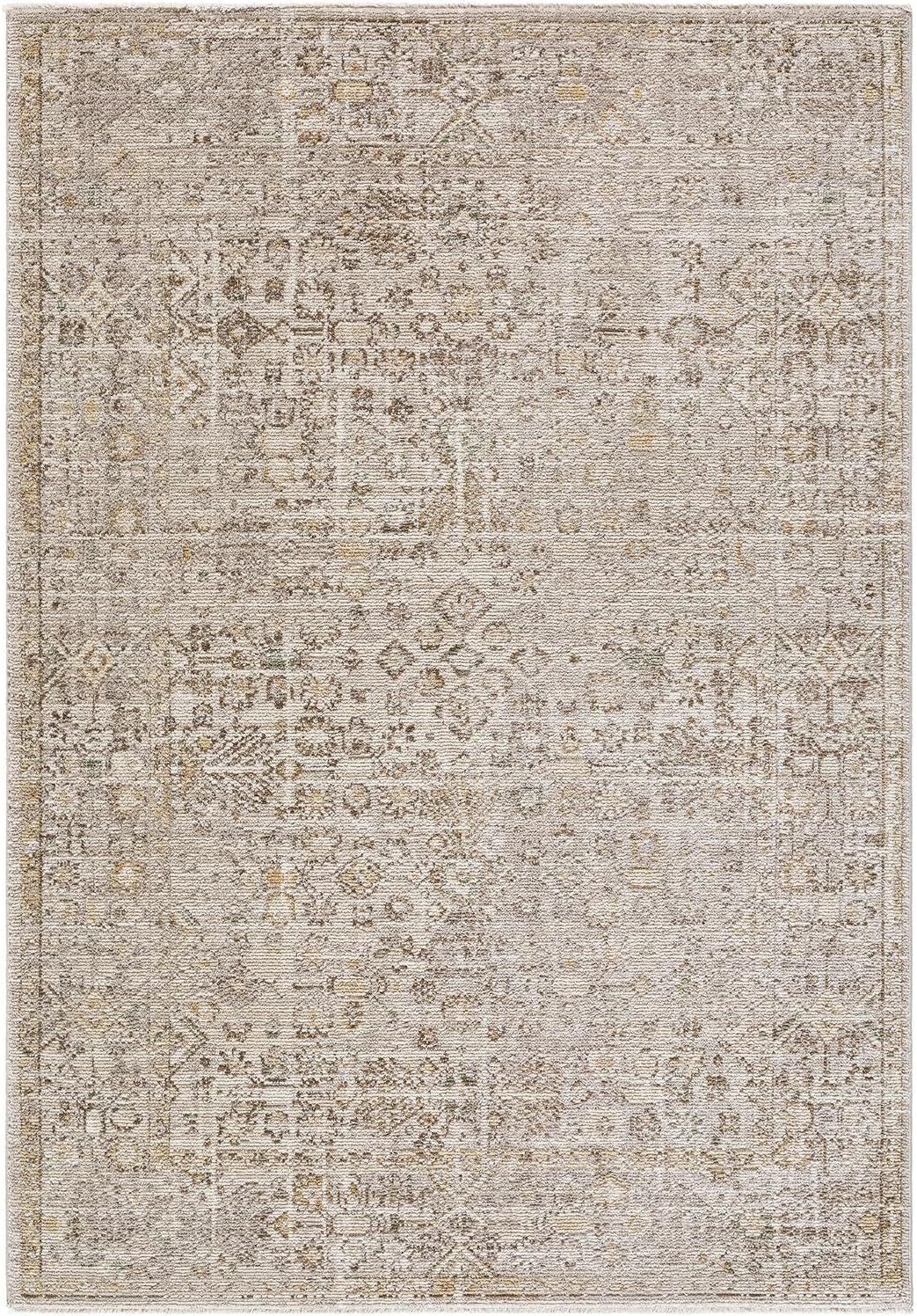 Taupe and Cream Synthetic Stain-Resistant Rectangular Area Rug