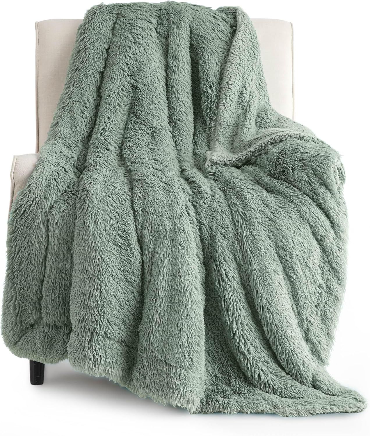 Green Twin Reversible Sherpa Fleece Faux Fur Blanket