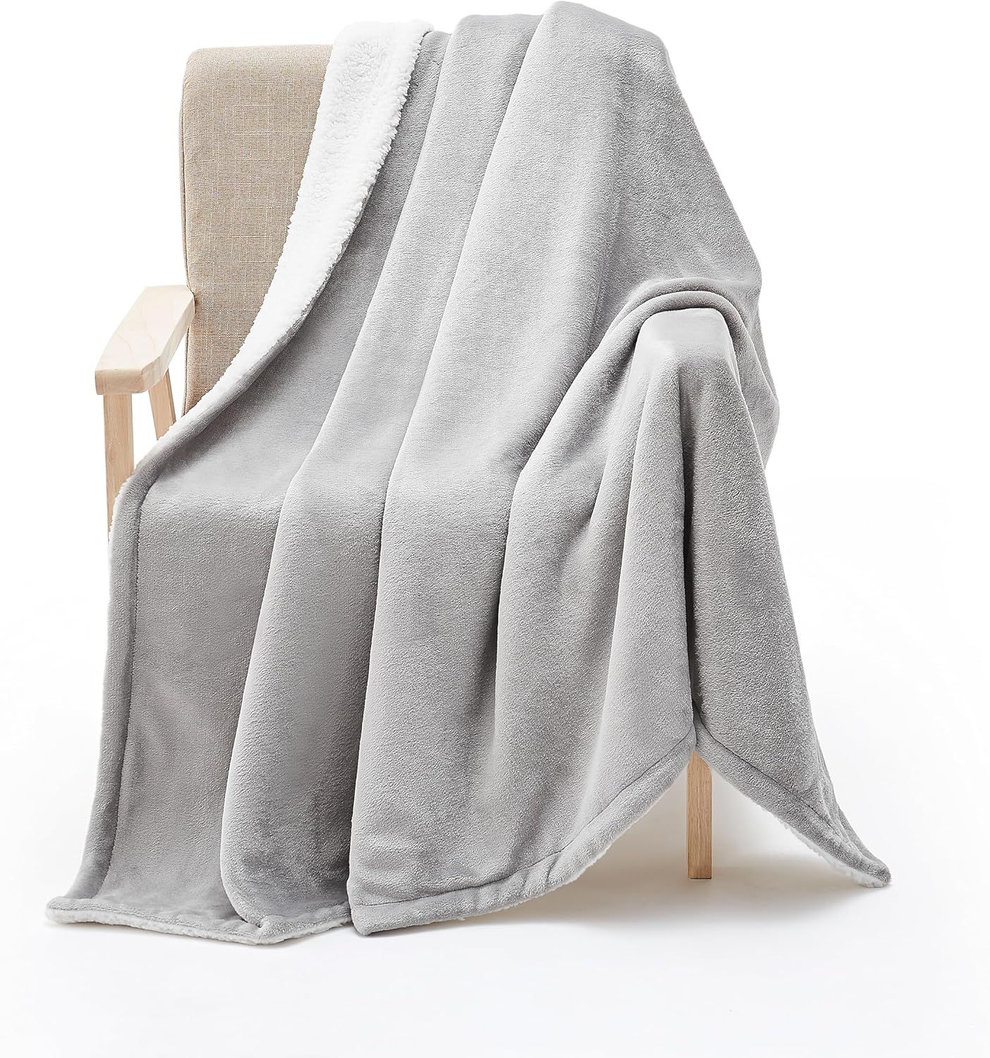 Gray Reversible Sherpa Fleece Kids Throw Blanket