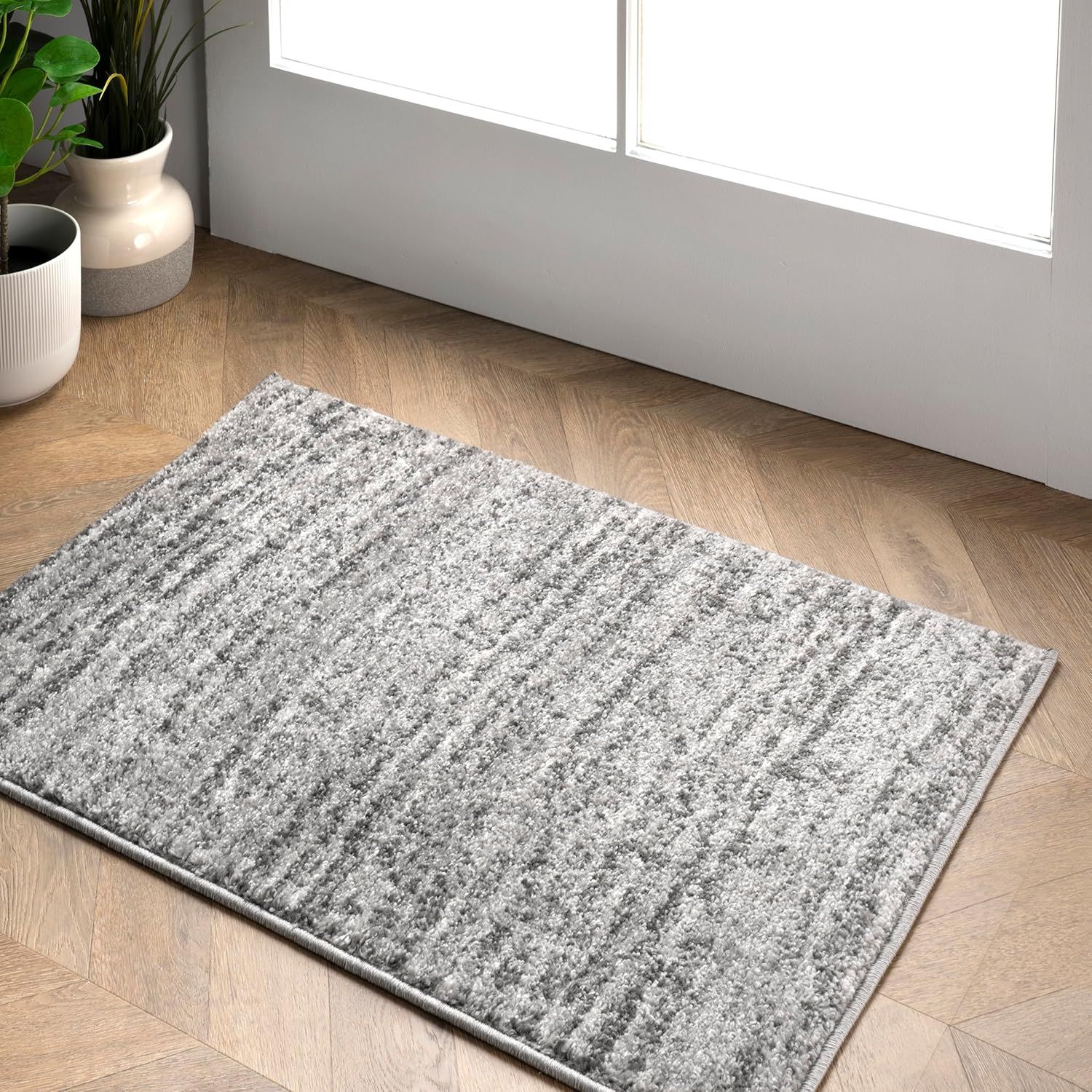 Gray Reversible Rectangular Synthetic Area Rug, 10' x 14'