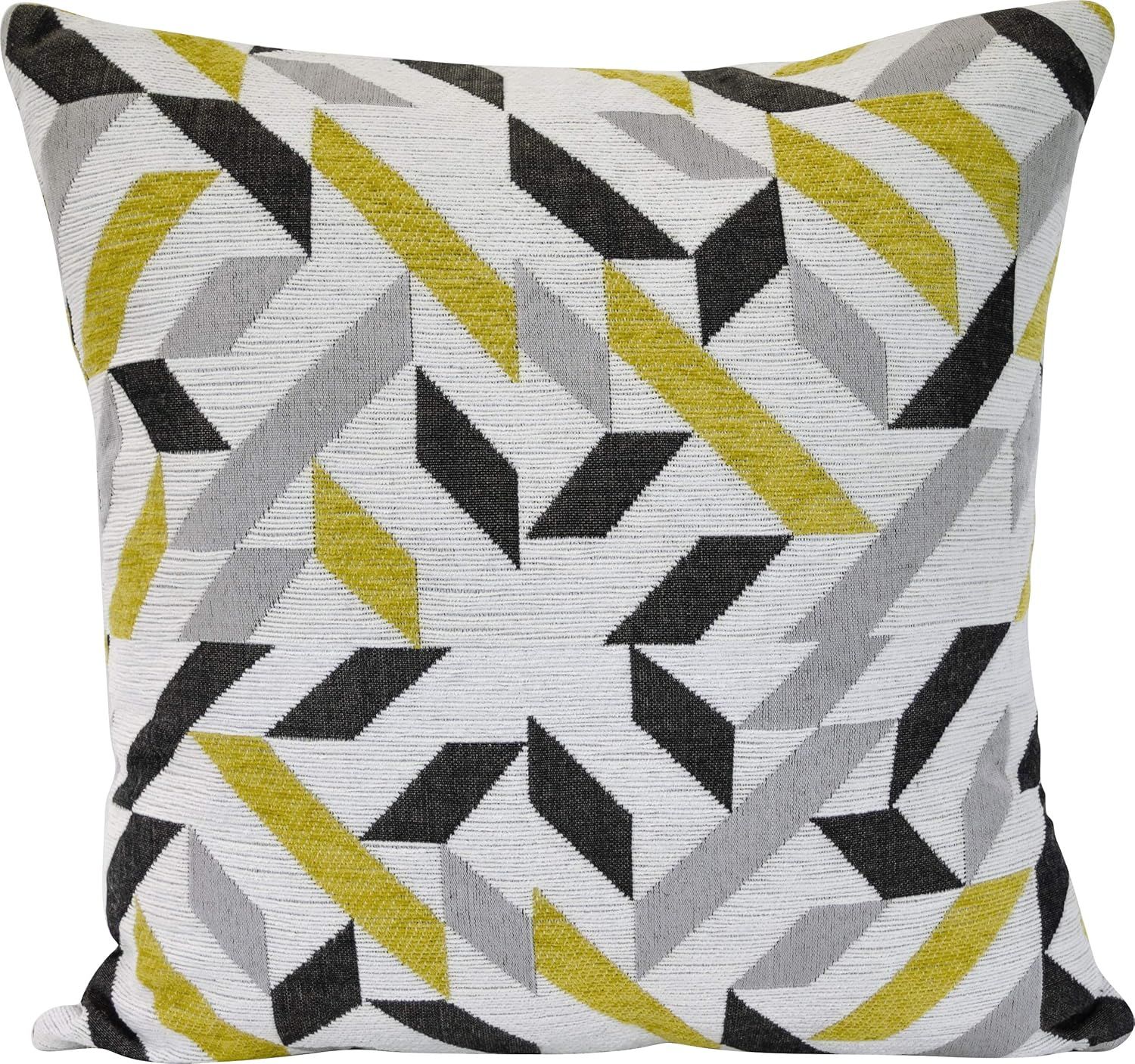 Modern Abstract Yellow and Grey Feather Filled Square Throw Pillow