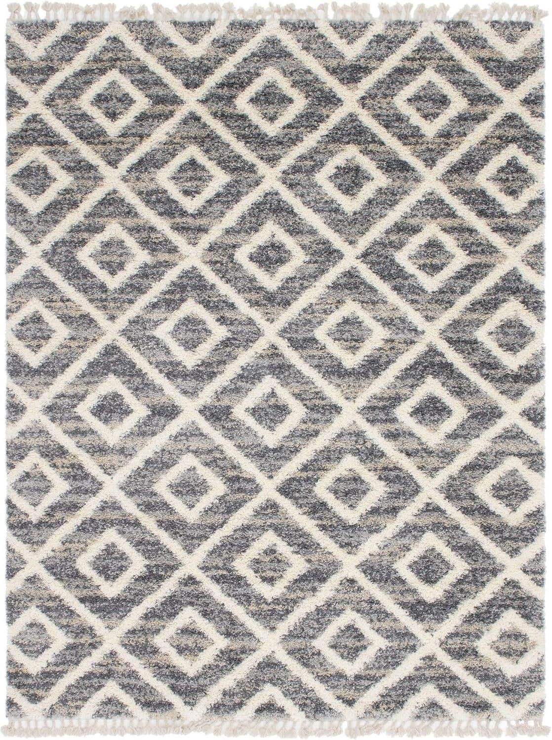 Gray Geometric Shag Synthetic 9' x 12' Area Rug