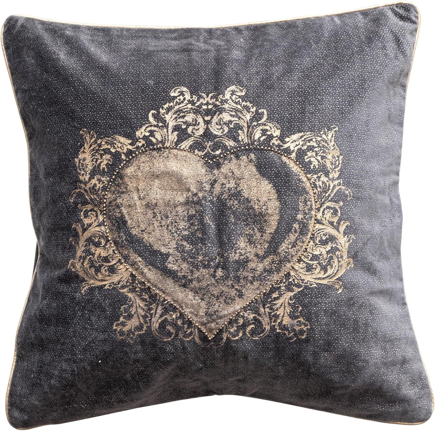 Navy and Gold Embroidered Cotton Velvet Square Throw Pillow