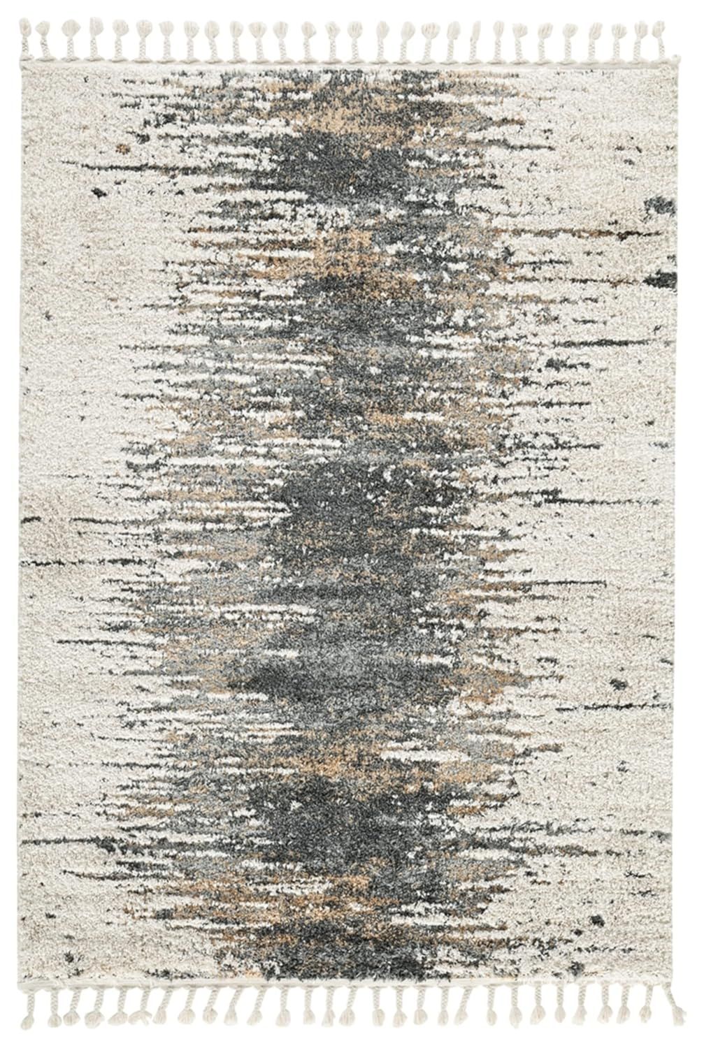 Large Cream and Gray Braided Abstract Synthetic Rug