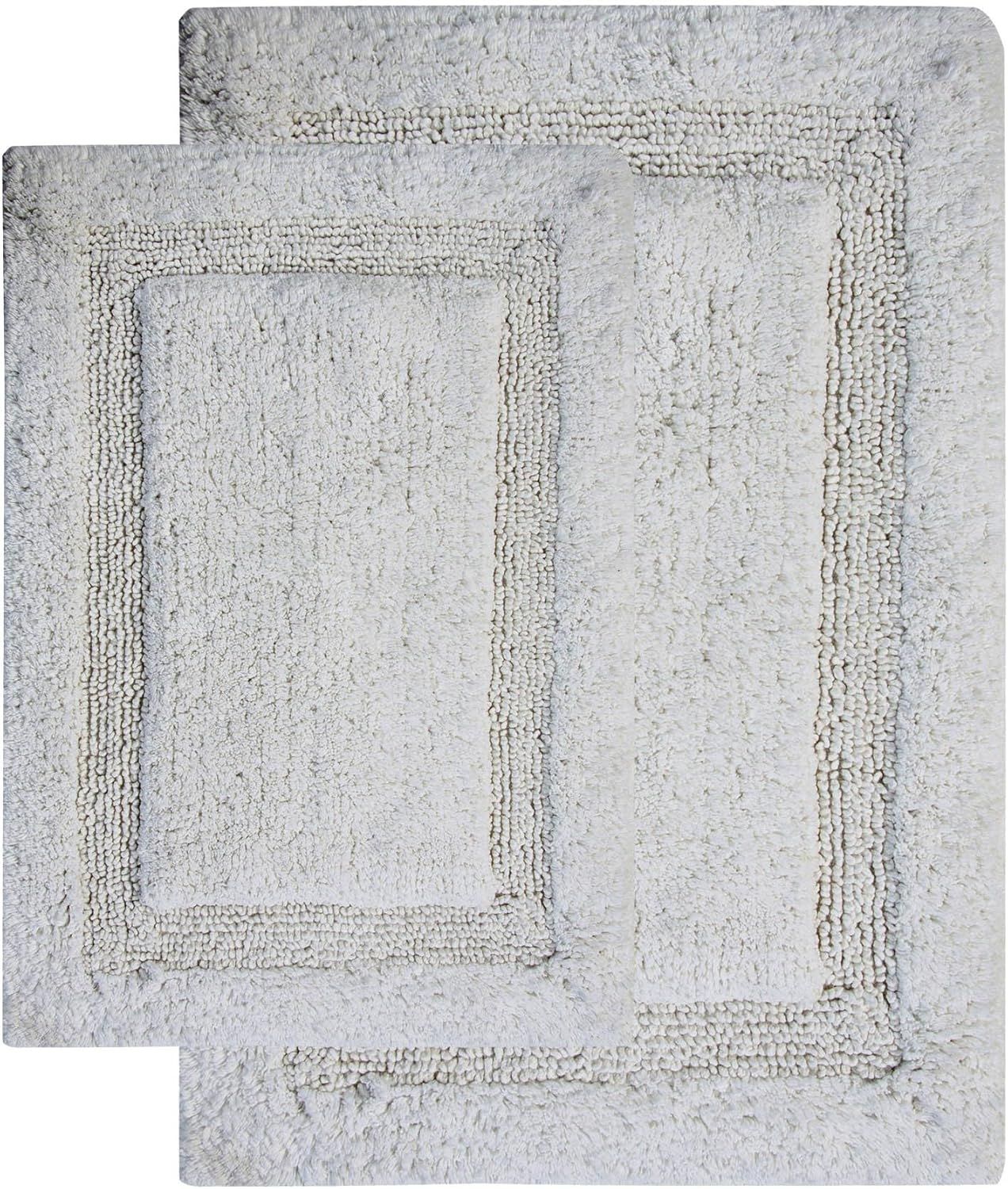 White Cotton Textured Border Bath Rug Set