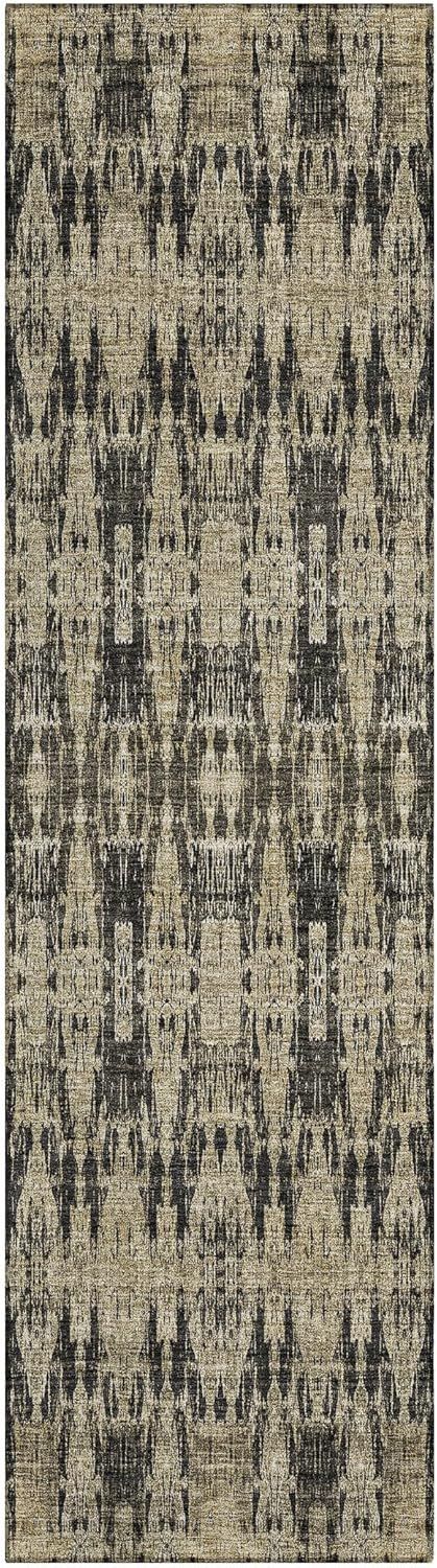 Black and Beige Moroccan Motif Washable Runner Rug