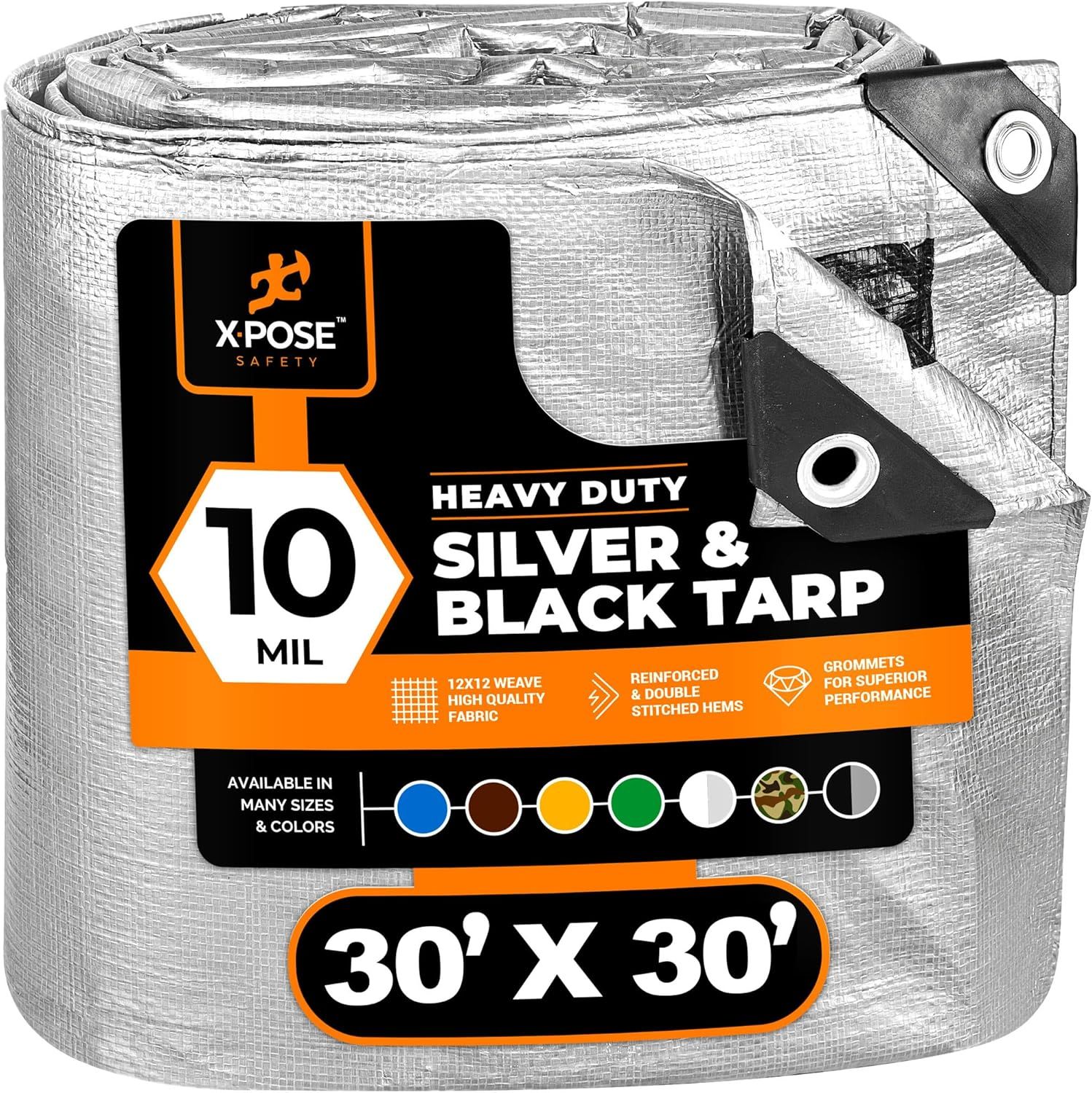 Heavy Duty 30' x 30' Silver and Black Polyethylene Tarp