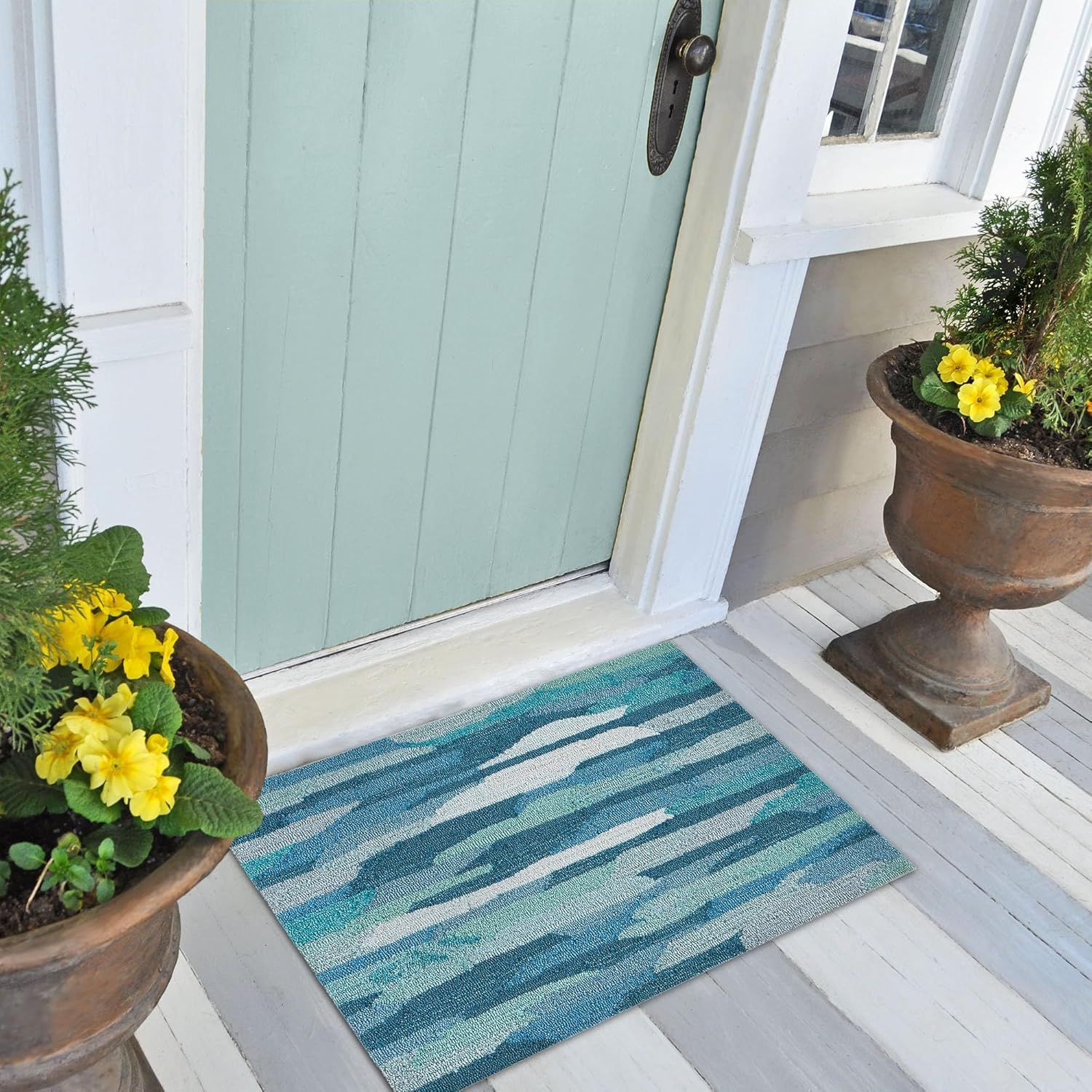 Handmade Blue Abstract Synthetic Rectangular Area Rug