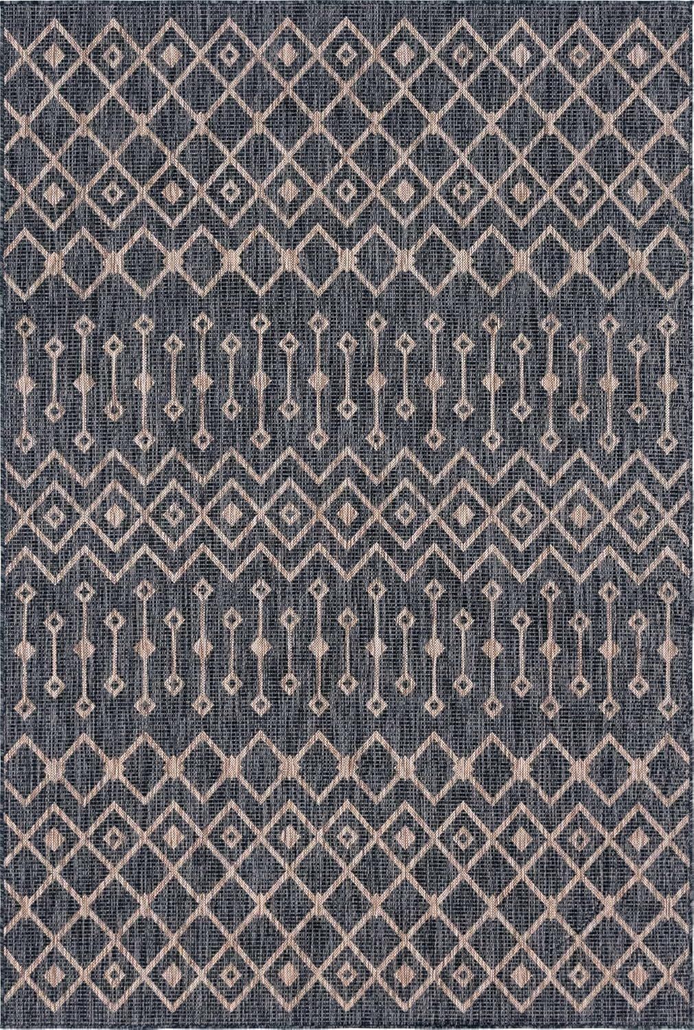 Charcoal Gray Trellis 6' x 9' Synthetic Outdoor Rug