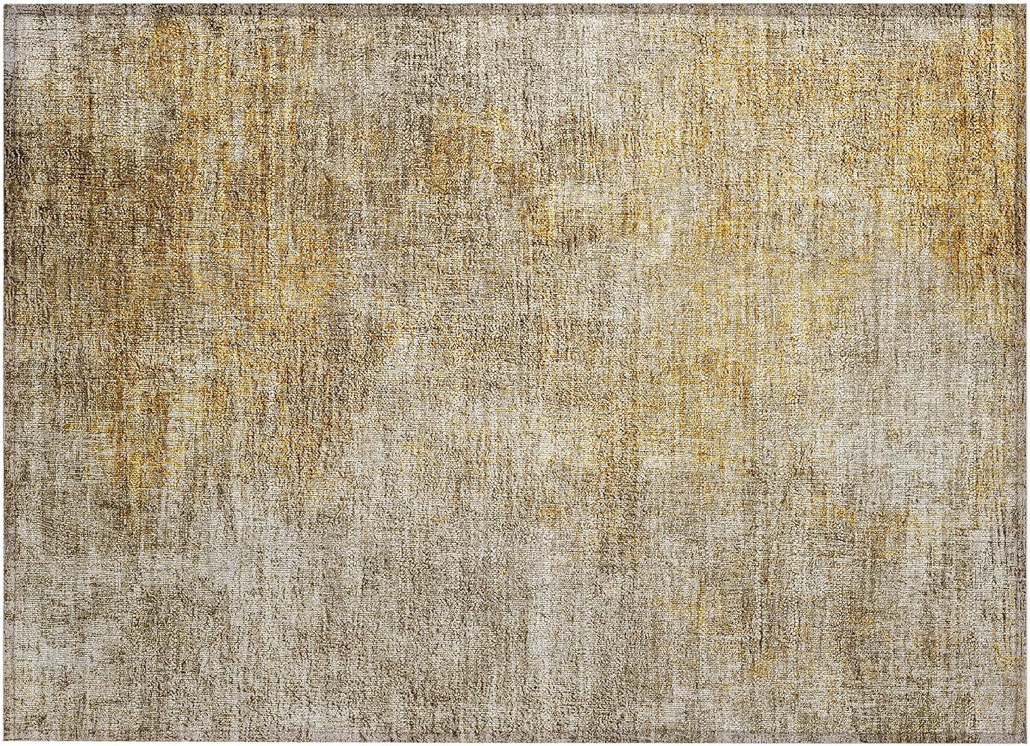 Beige and Gold Machine Washable Indoor Outdoor Area Rug