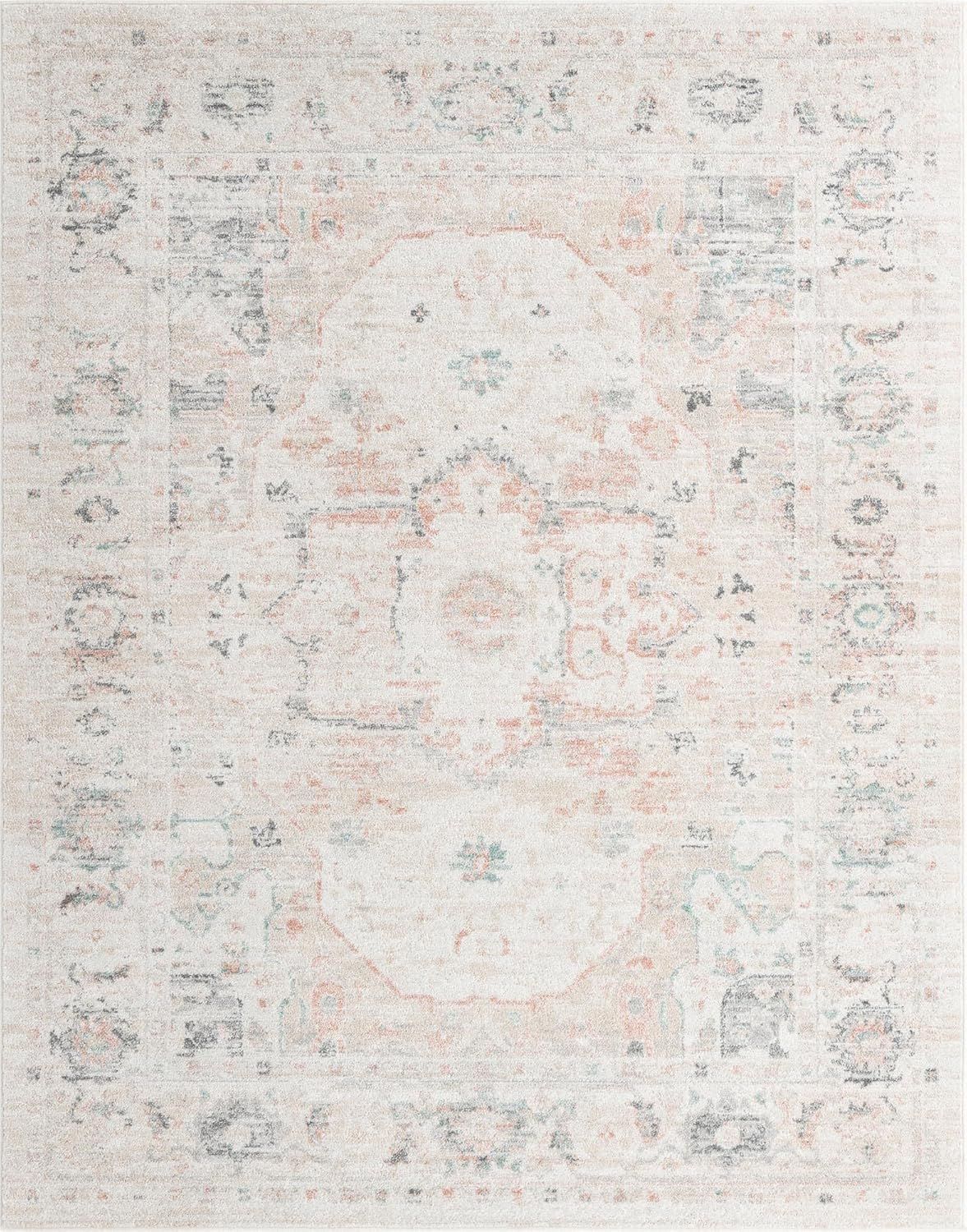 Ivory Medallion 8' x 10' Stain-Resistant Synthetic Rug