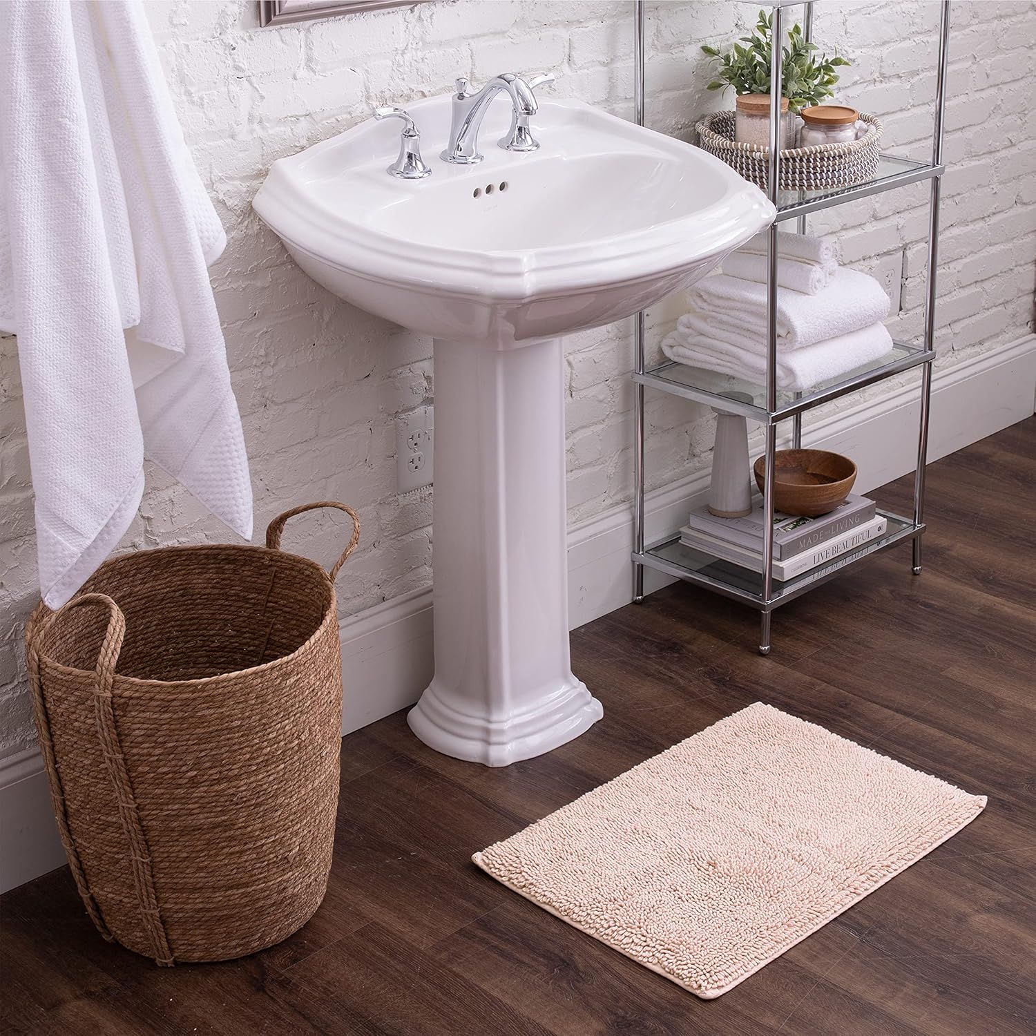Blush Cotton High-Pile 24" x 60" Bath Rug